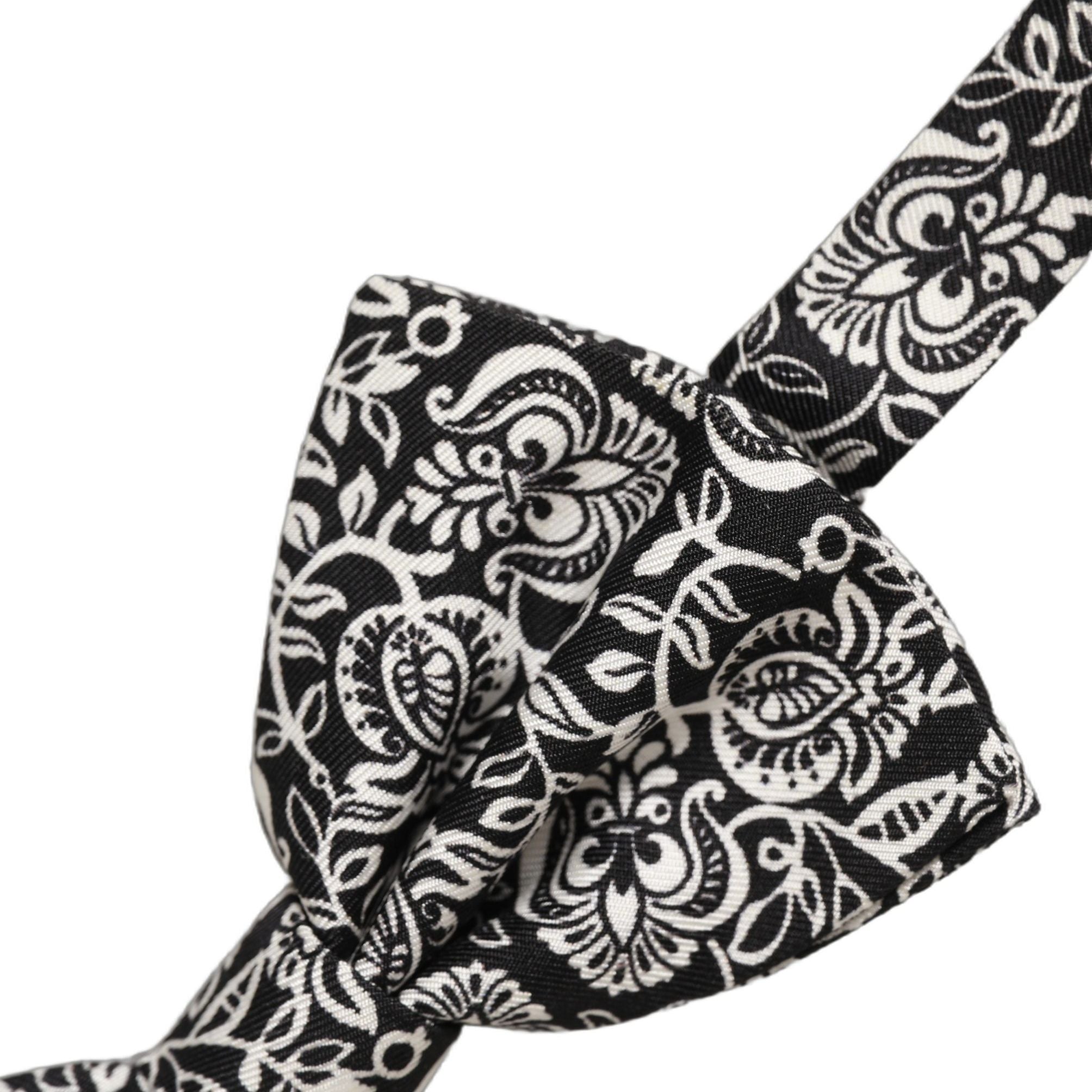 Dolce & Gabbana Tie Black White Paisley Silk Adjustable Neck Papillon Bow