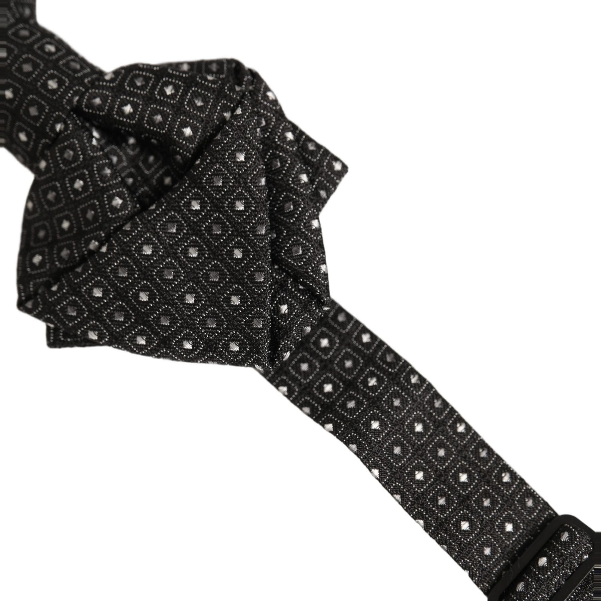 Dolce & Gabbana Men Black Polka Dot Silk Adjustable Neck Papillon Bow Tie