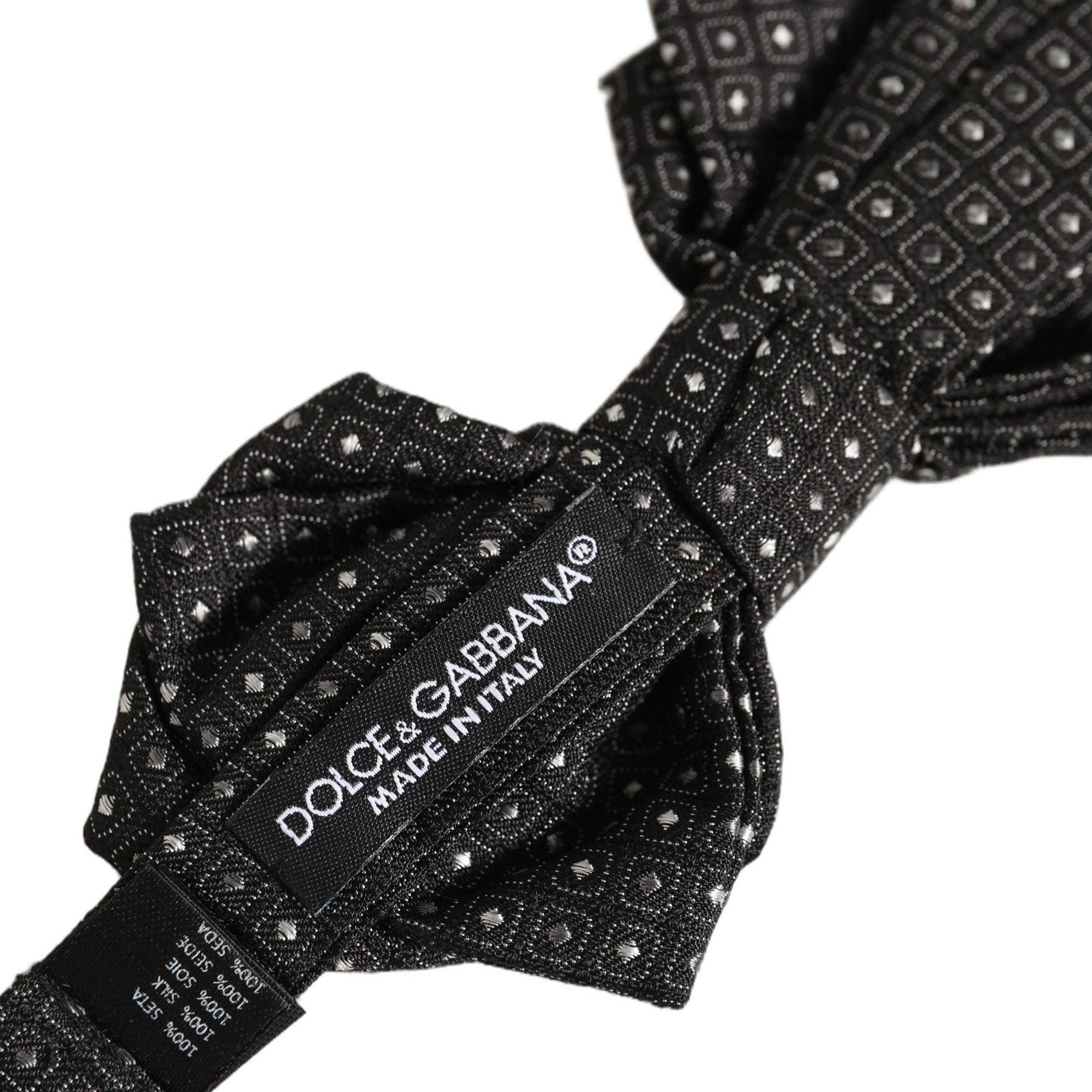 Dolce & Gabbana Men Black Polka Dot Silk Adjustable Neck Papillon Bow Tie