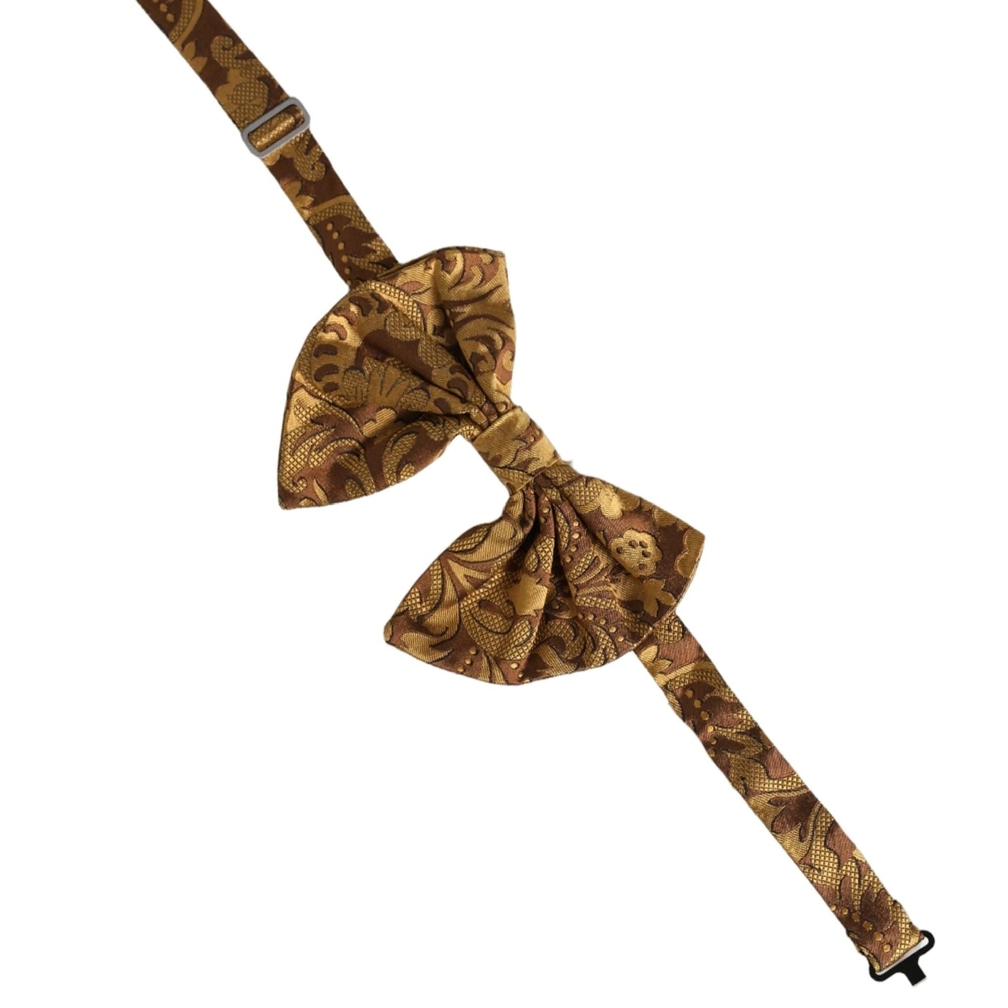 Dolce & Gabbana Men Brown Floral Silk Adjustable Neck Papillon Bow Tie