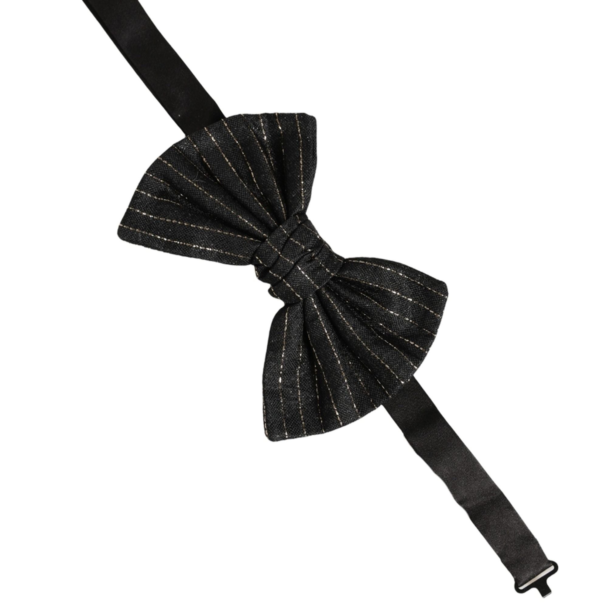 Dolce & Gabbana Men Black Pinstripe Silk Adjustable Neck Papillon Bow Tie