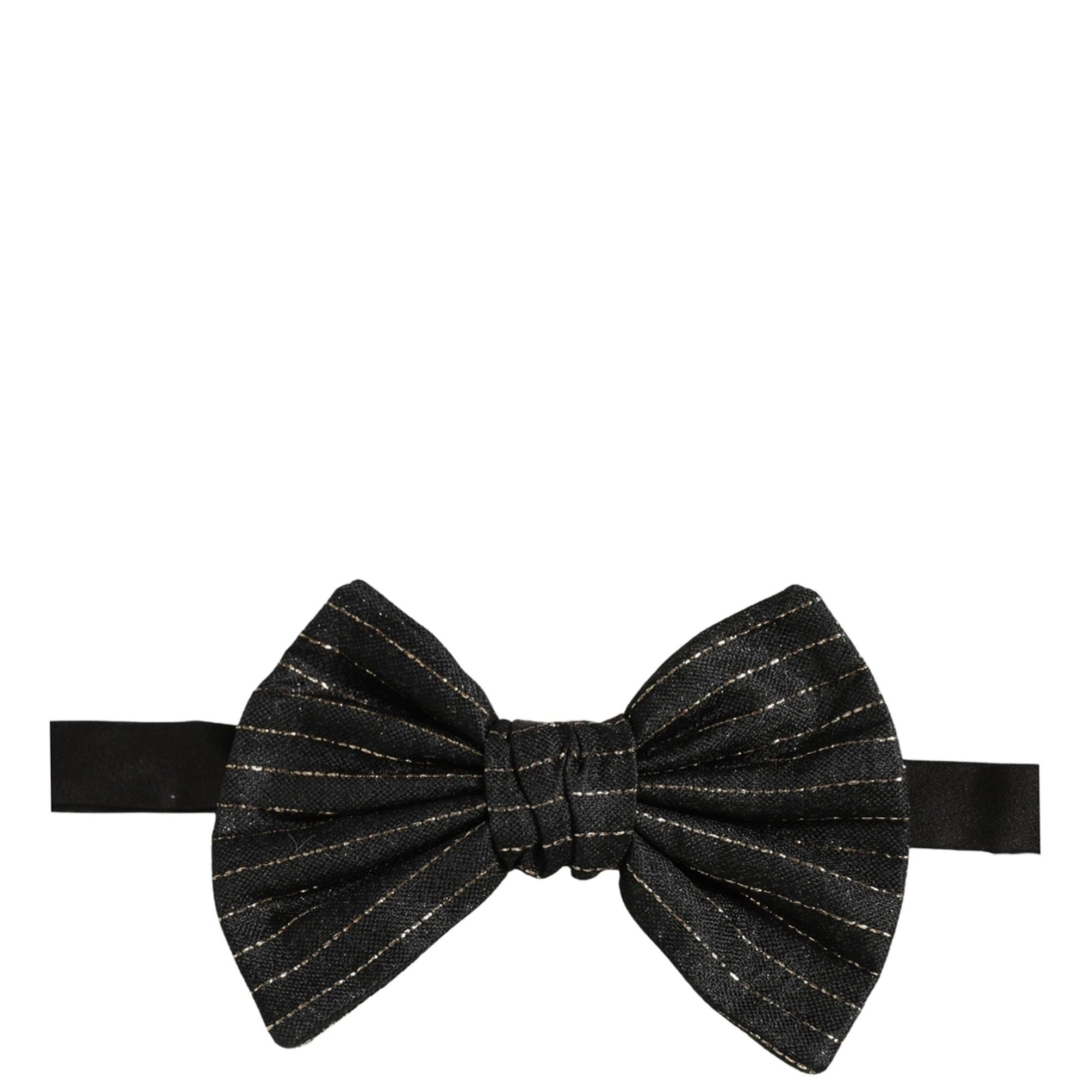 Dolce & Gabbana Men Black Pinstripe Silk Adjustable Neck Papillon Bow Tie