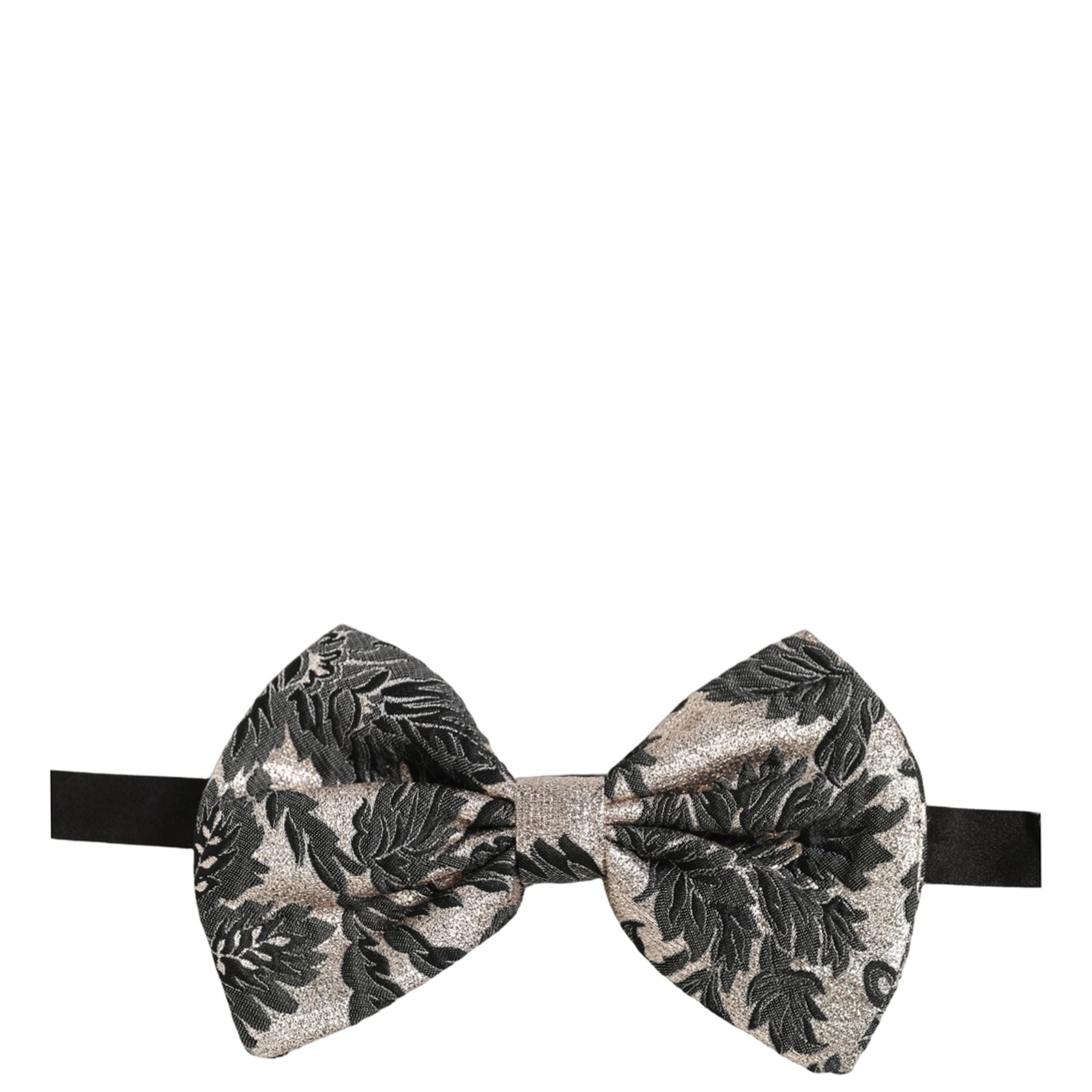 Dolce & Gabbana Men Black Silver Floral Adjustable Neck Papillon Bow Tie