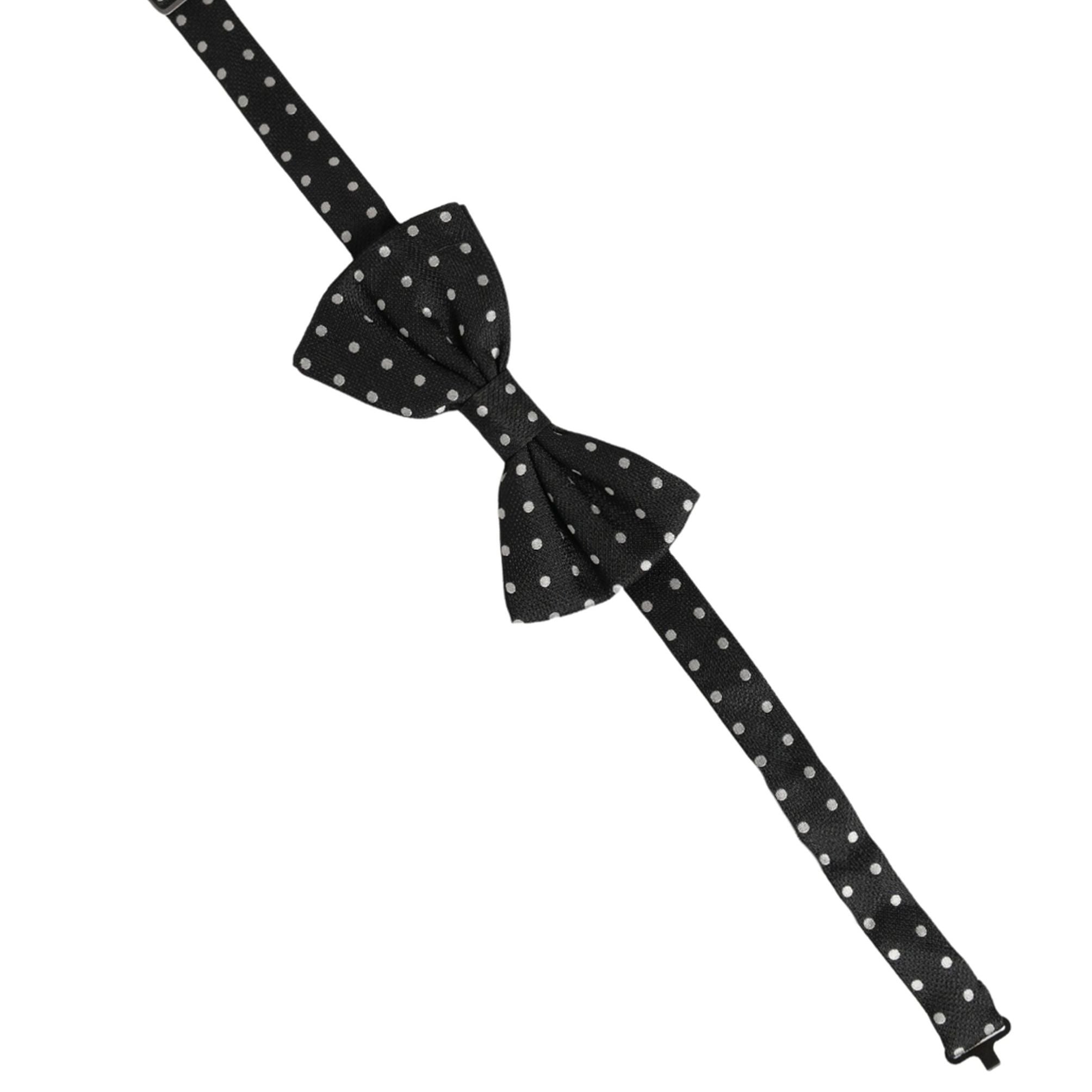 Dolce & Gabbana Black White Polka Dot Adjustable Neck Papillon Bow Tie