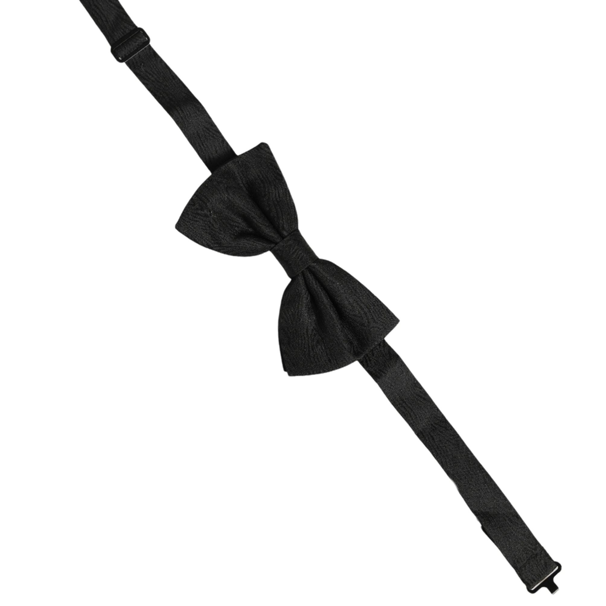 Dolce & Gabbana Men Black Silk Brocade Adjustable Neck Papillon Bow Tie