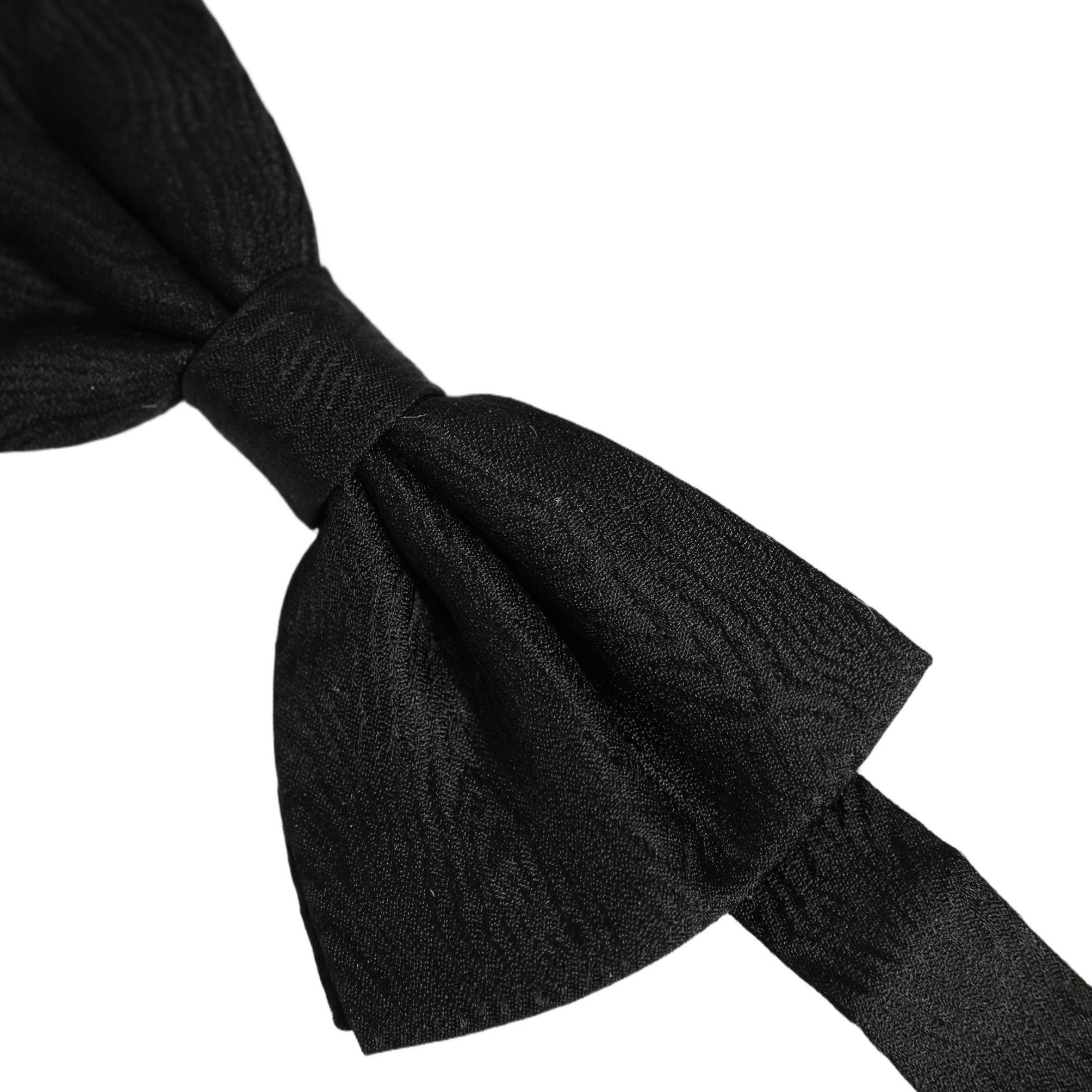Dolce & Gabbana Men Black Silk Brocade Adjustable Neck Papillon Bow Tie