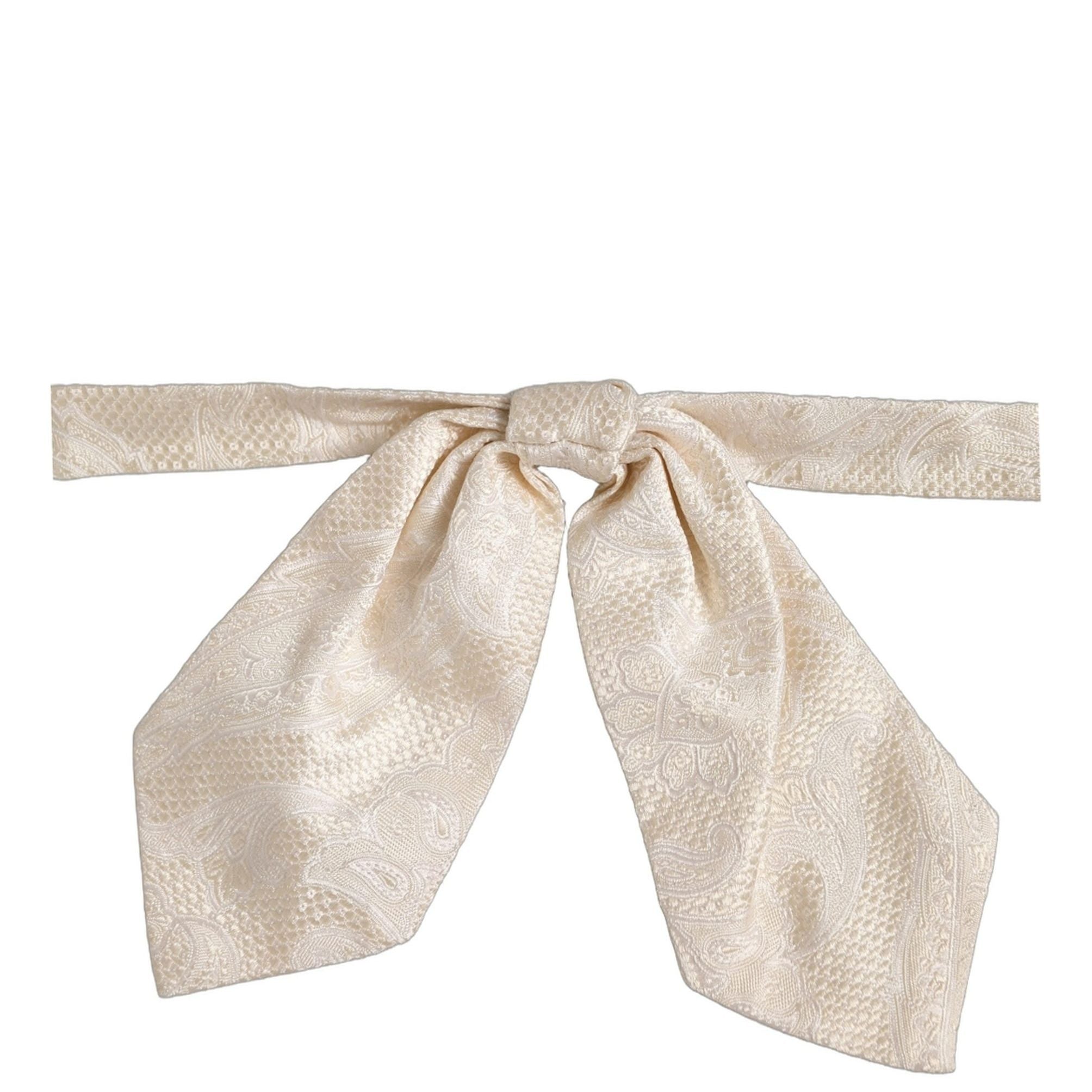 Dolce & Gabbana Men Ivory Paisley SIlk Adjustable Neck Papillon Bow Tie