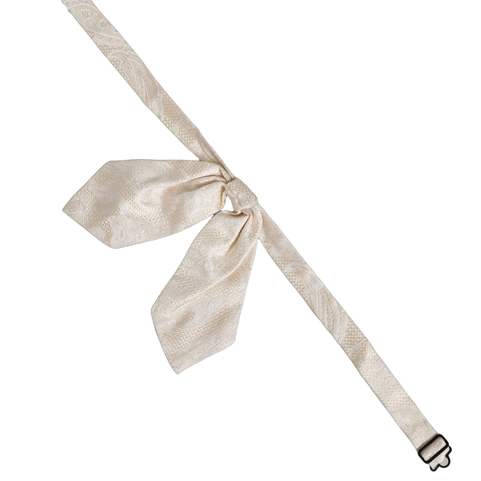 Dolce & Gabbana Men Ivory Paisley SIlk Adjustable Neck Papillon Bow Tie