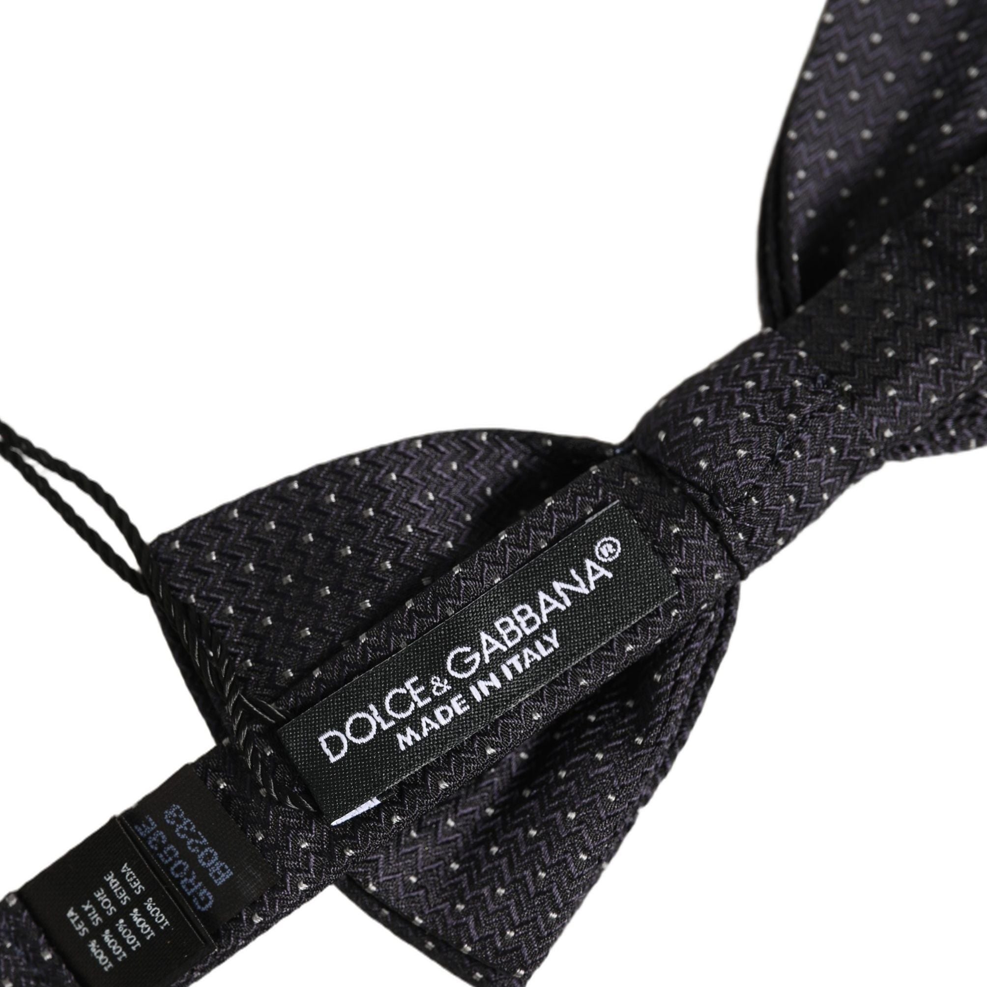 Dolce & Gabbana Black White Polka Dot Adjustable Neck Papillon Bow Tie
