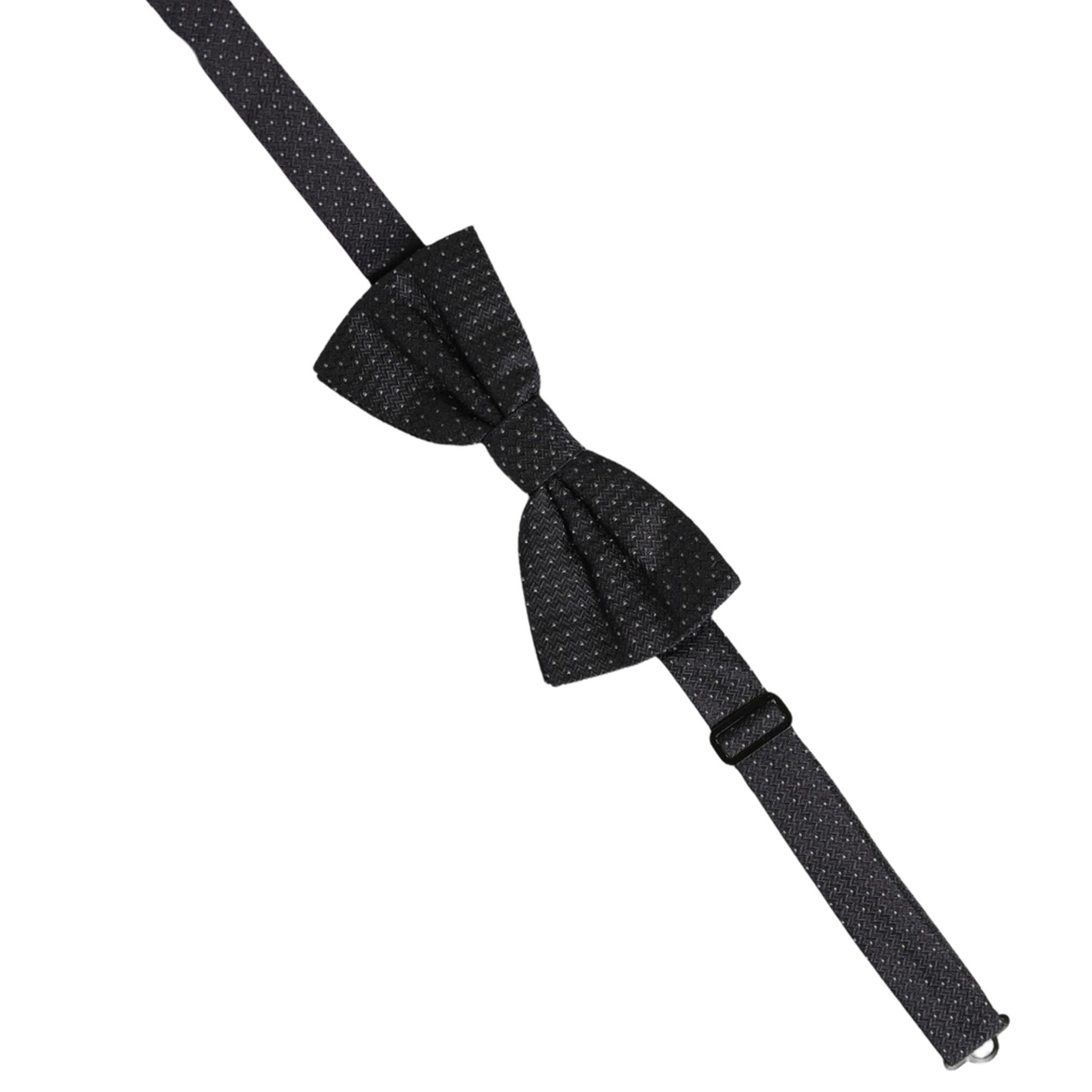 Dolce & Gabbana Black White Polka Dot Adjustable Neck Papillon Bow Tie