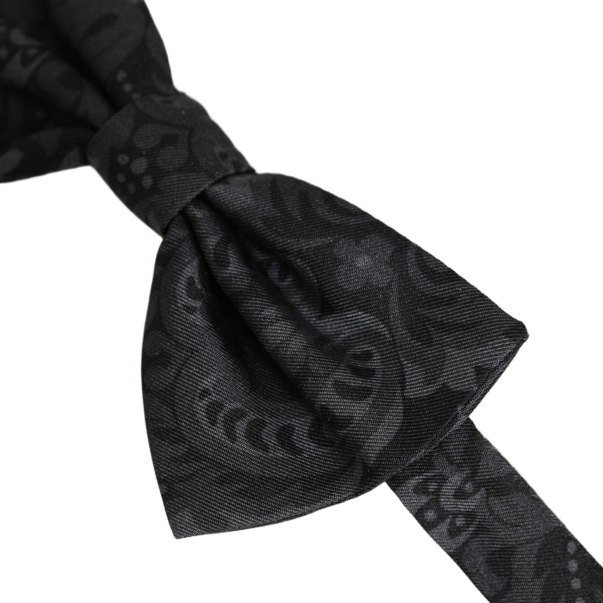Dolce & Gabbana Men Black Paisley SIlk Adjustable Neck Papillon Bow Tie