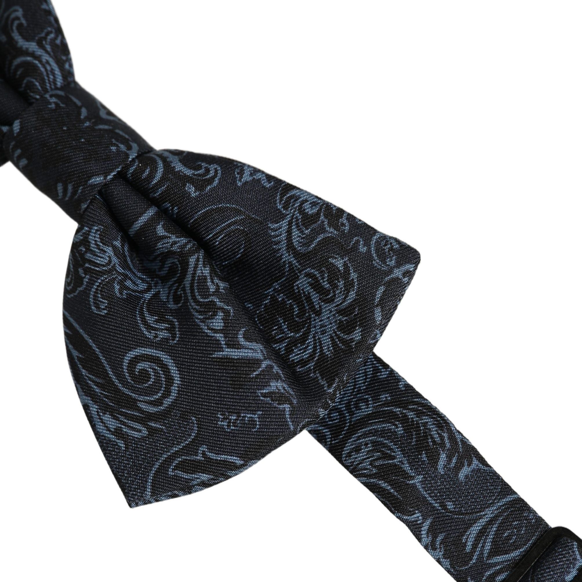 Dolce & Gabbana Men Black Blue Paisley Adjustable Neck Papillon Bow Tie