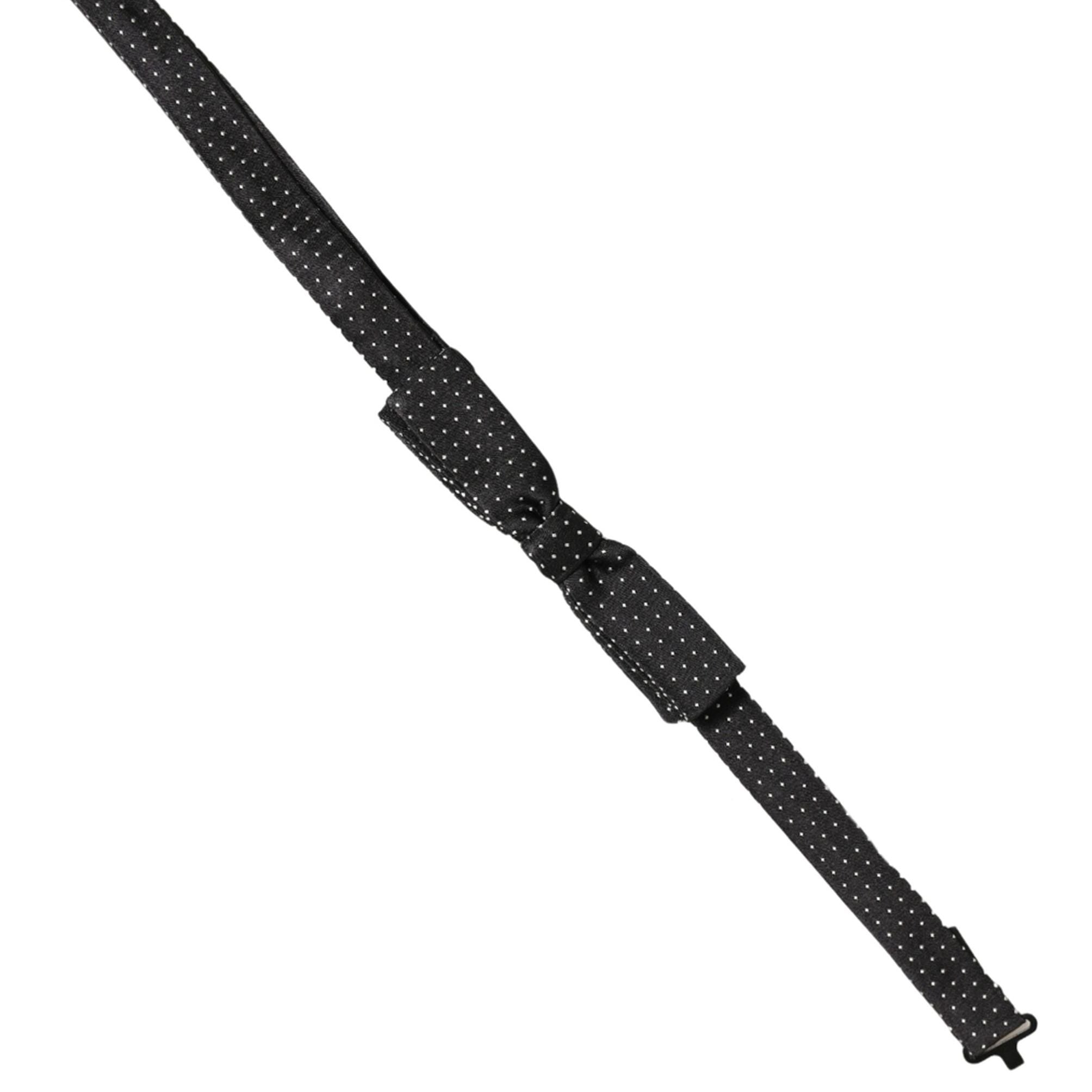 Dolce & Gabbana Black White Polka Dot Adjustable Neck Papillon Bow Tie
