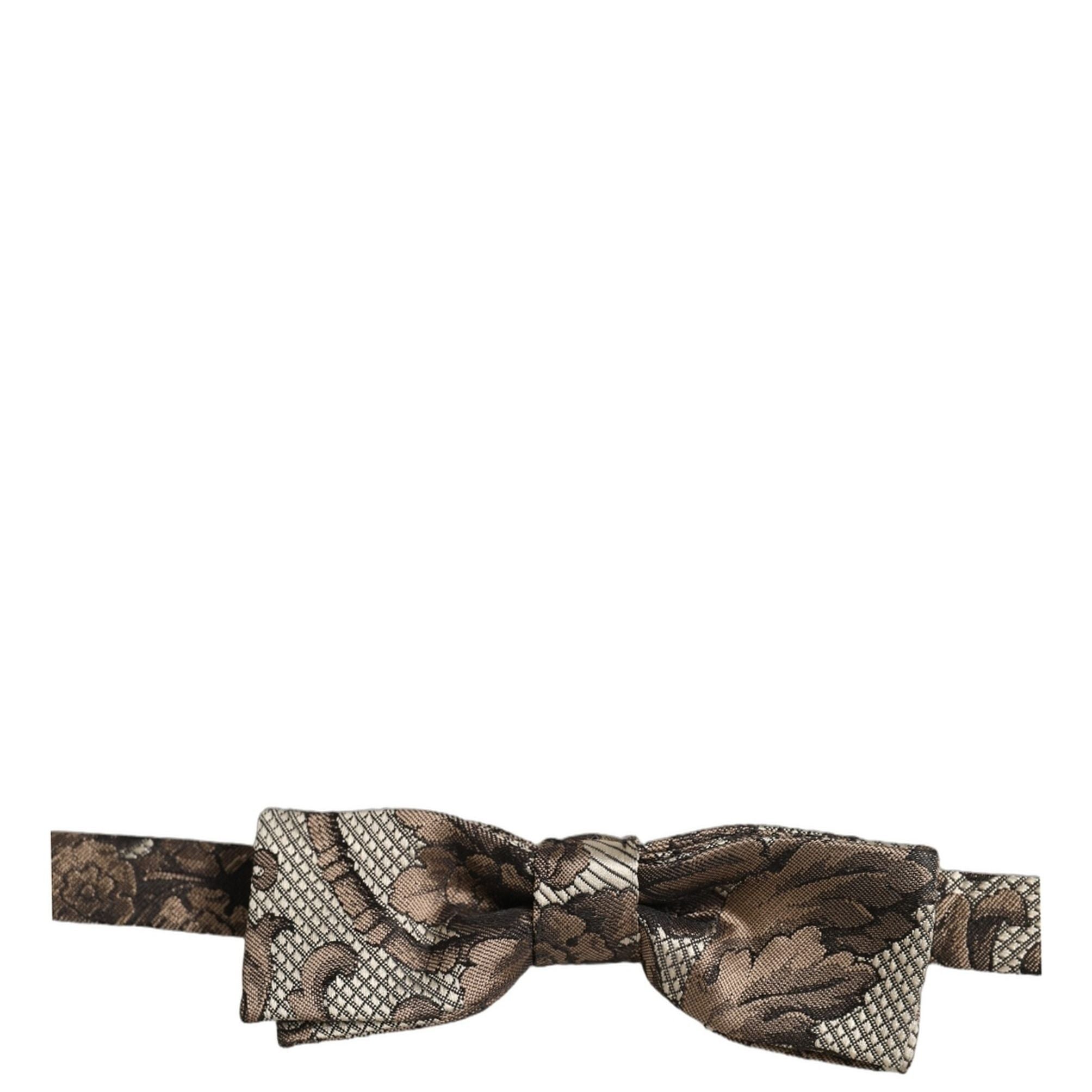 Dolce & Gabbana Men Brown Beige Floral Adjustable Neck Papillon Bow Tie