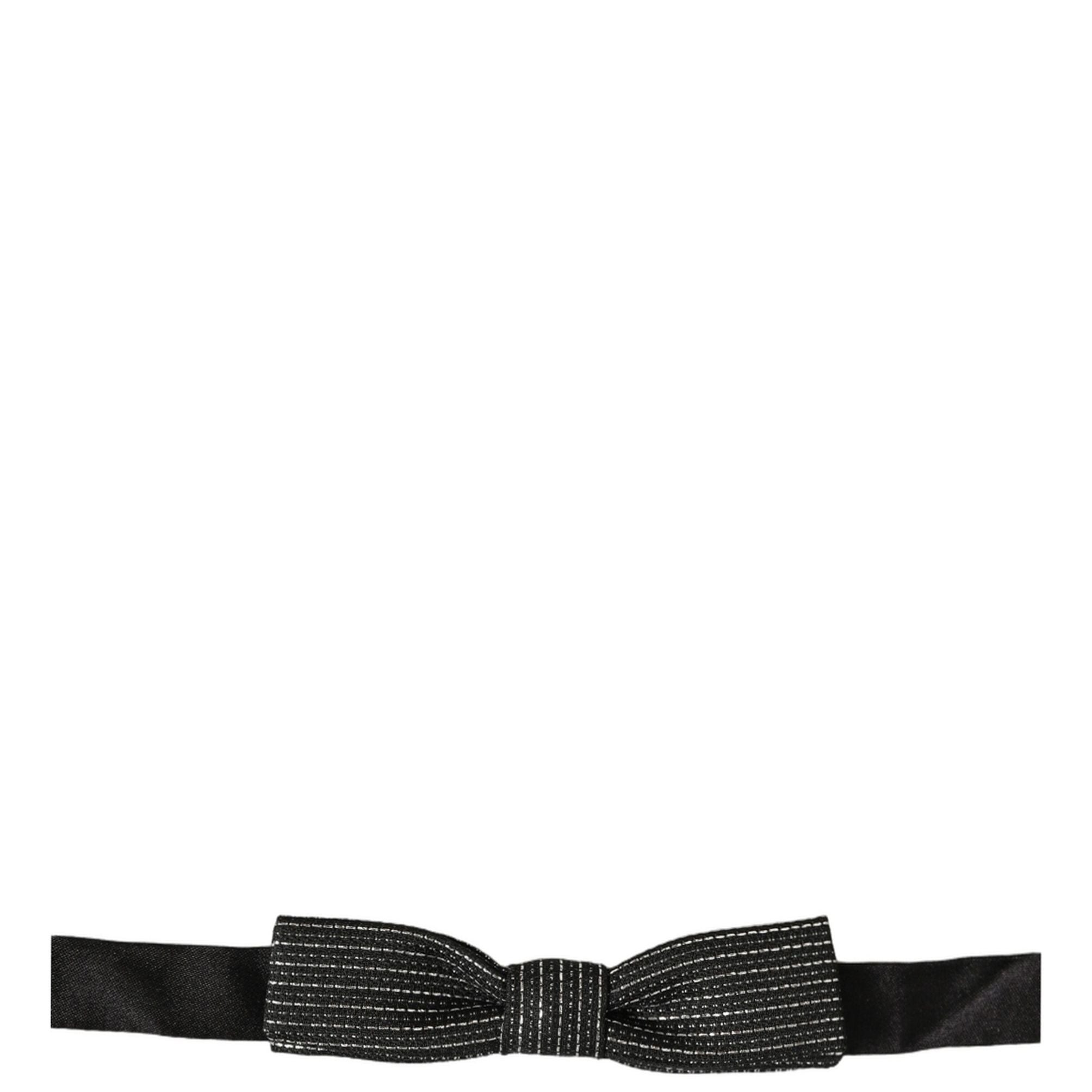 Dolce & Gabbana Men Black Silver Ribbed Adjustable Neck Papillon Bow Tie