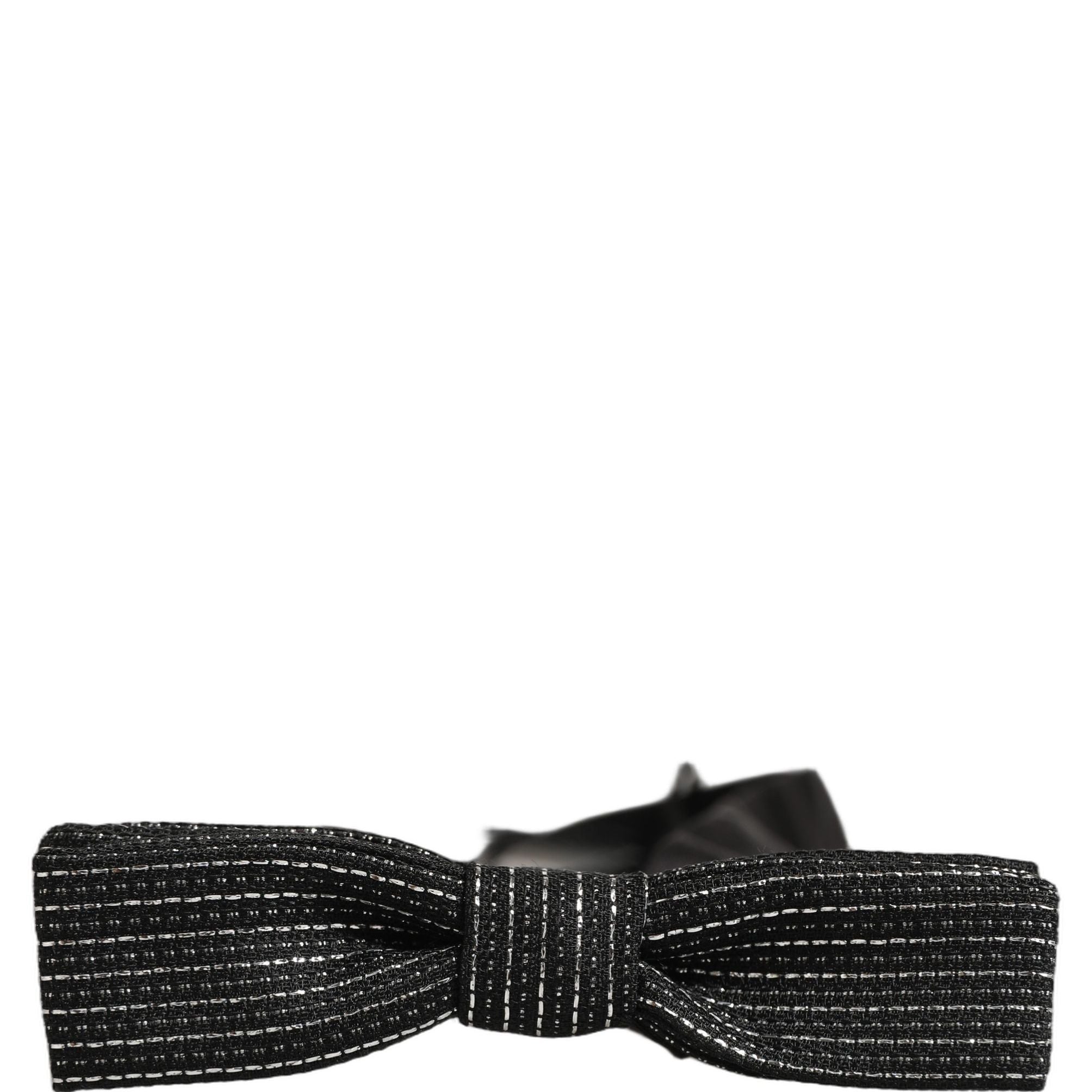 Dolce & Gabbana Men Black Silver Ribbed Adjustable Neck Papillon Bow Tie