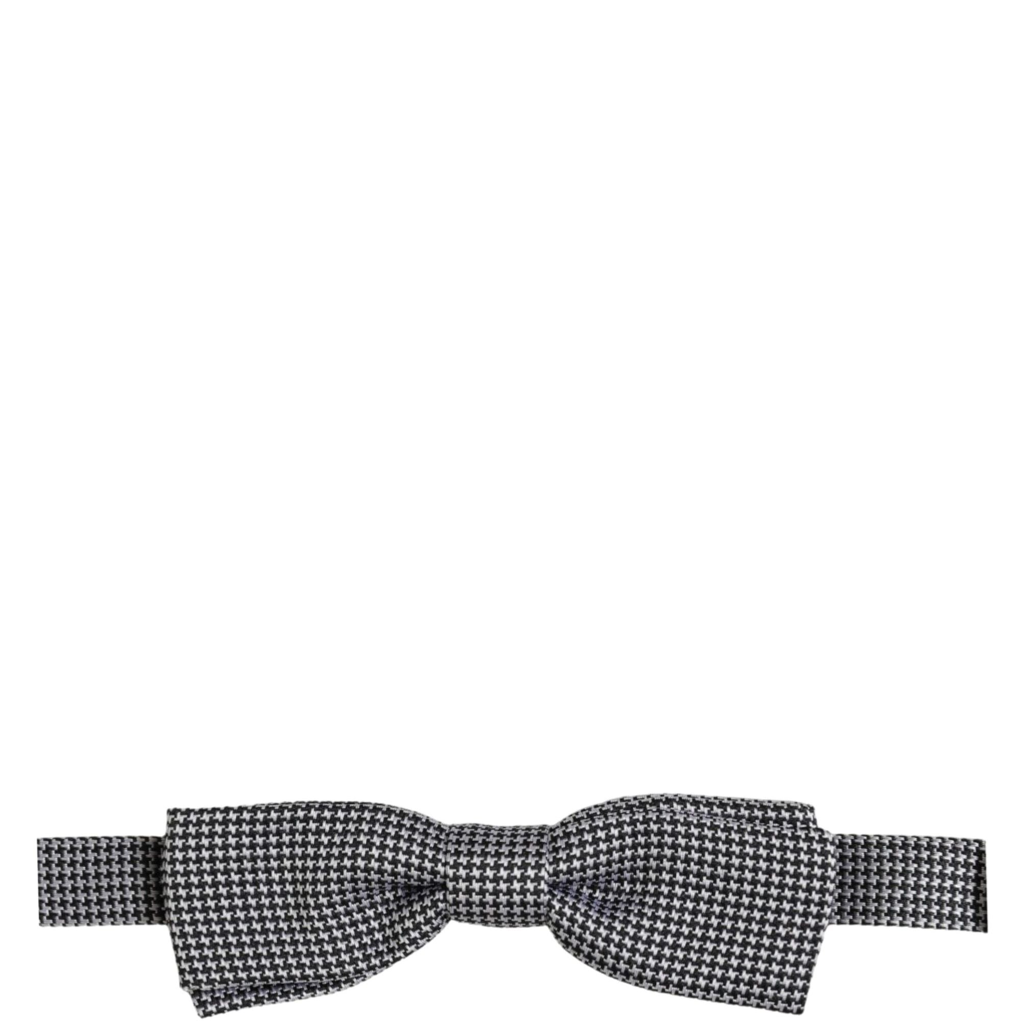 Dolce & Gabbana Black White Houndstooth Adjustable Neck Bow Tie