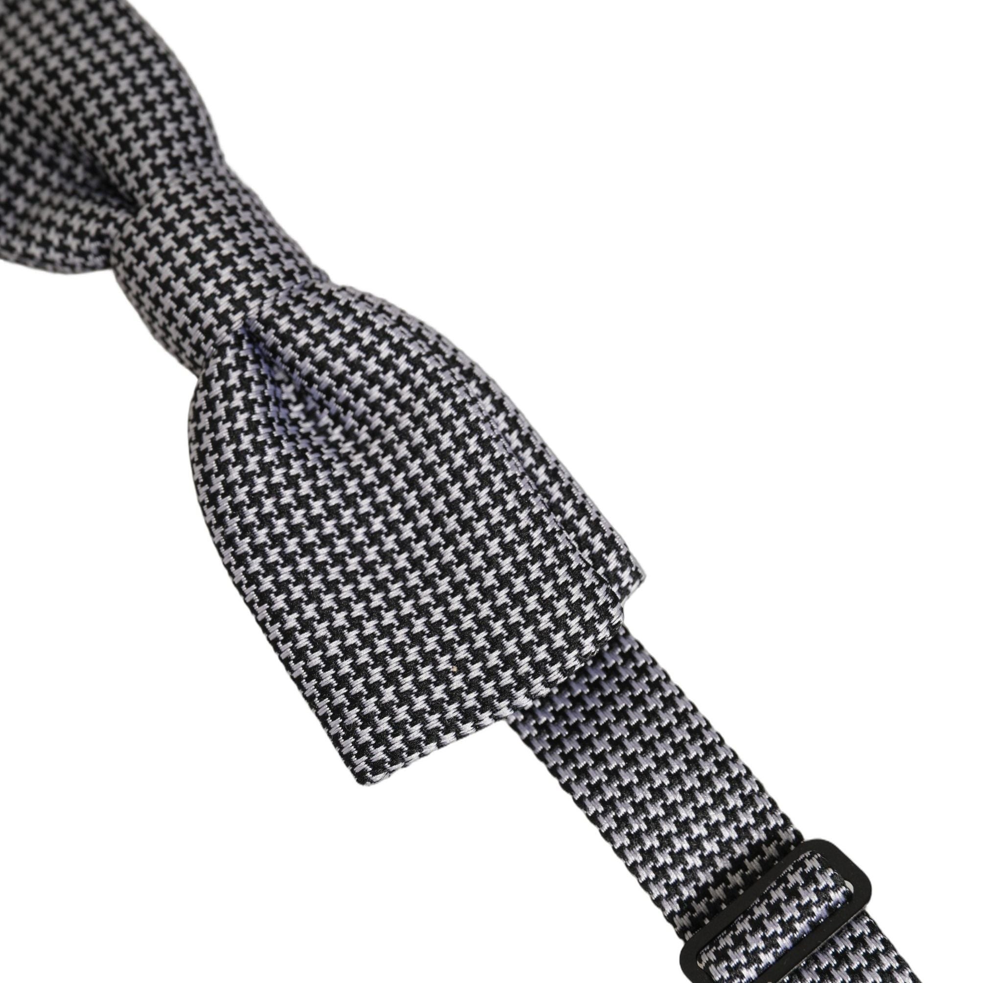 Dolce & Gabbana Black White Houndstooth Adjustable Neck Bow Tie