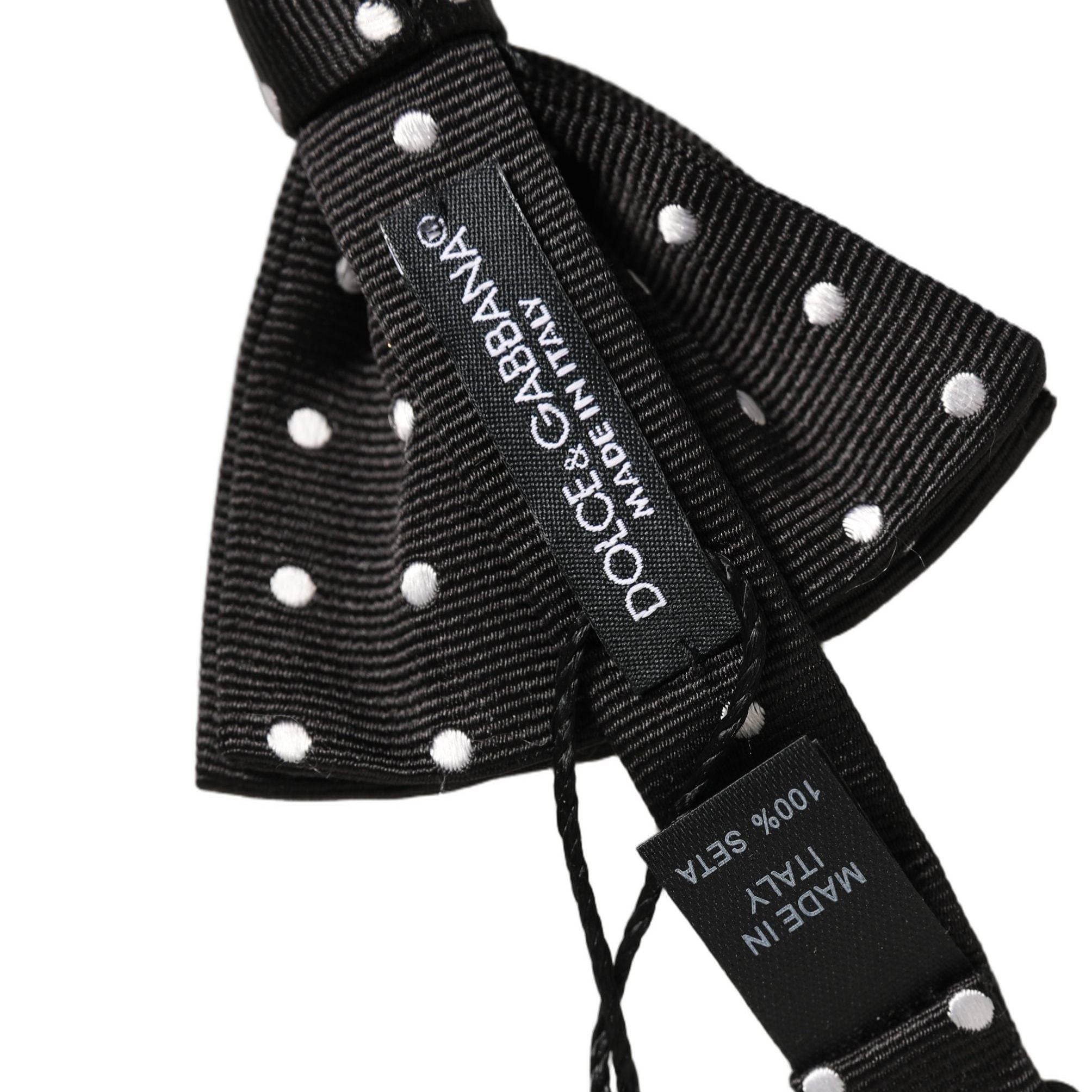 Dolce & Gabbana Black White Polka Dot Adjustable Neck Papillon Bow Tie
