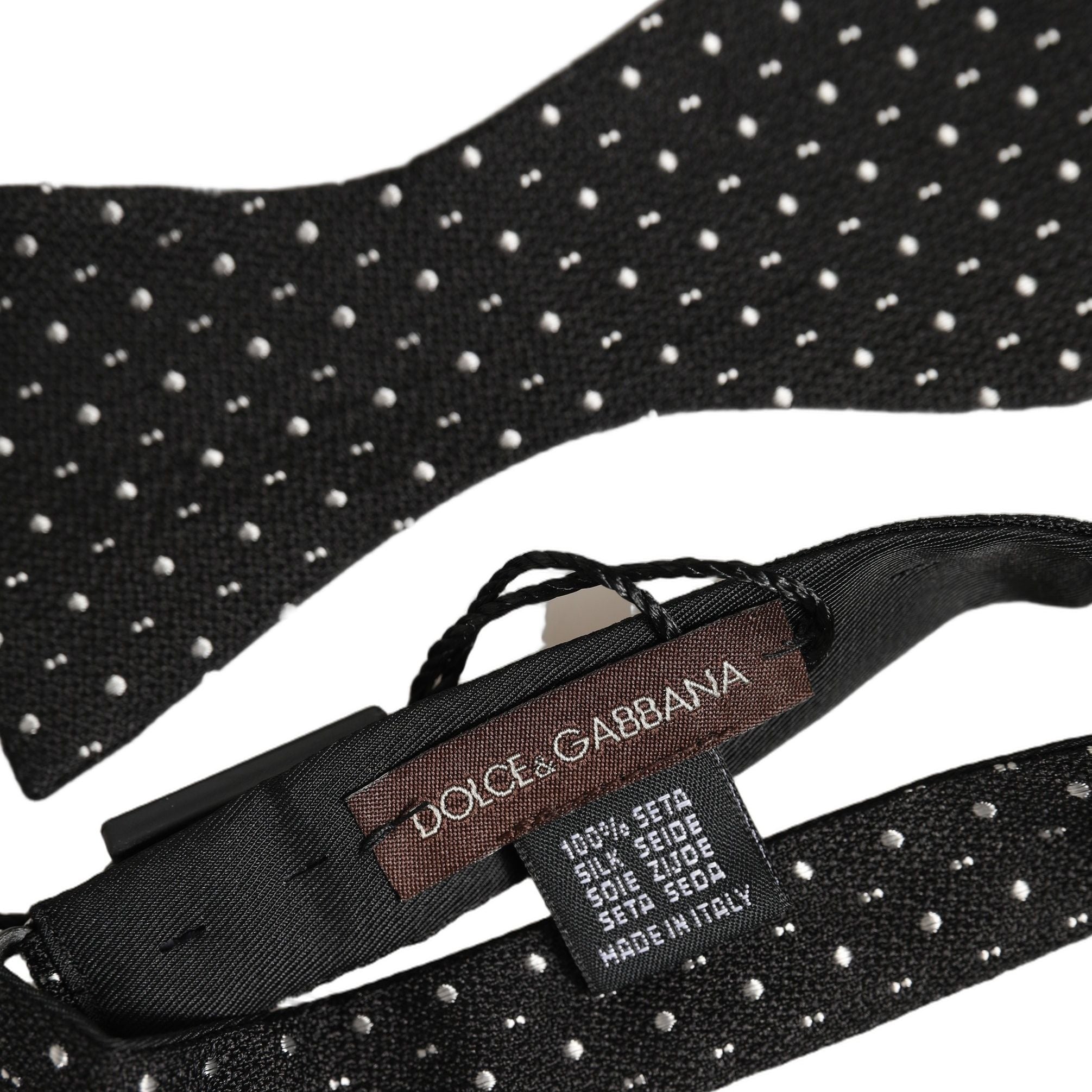 Dolce & Gabbana Black White Polka Dot Adjustable Neck Papillon Bow Tie