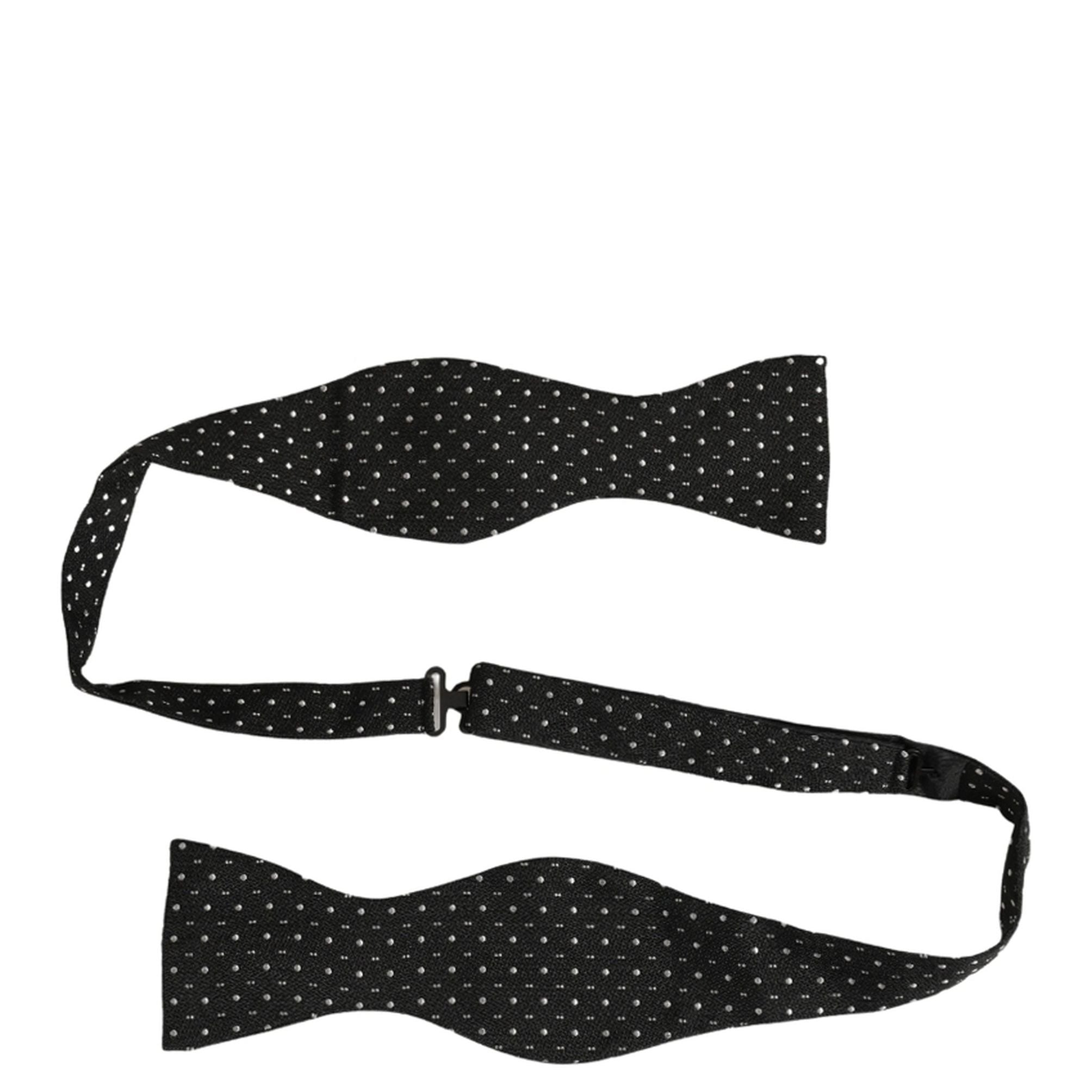 Dolce & Gabbana Black White Polka Dot Adjustable Neck Papillon Bow Tie