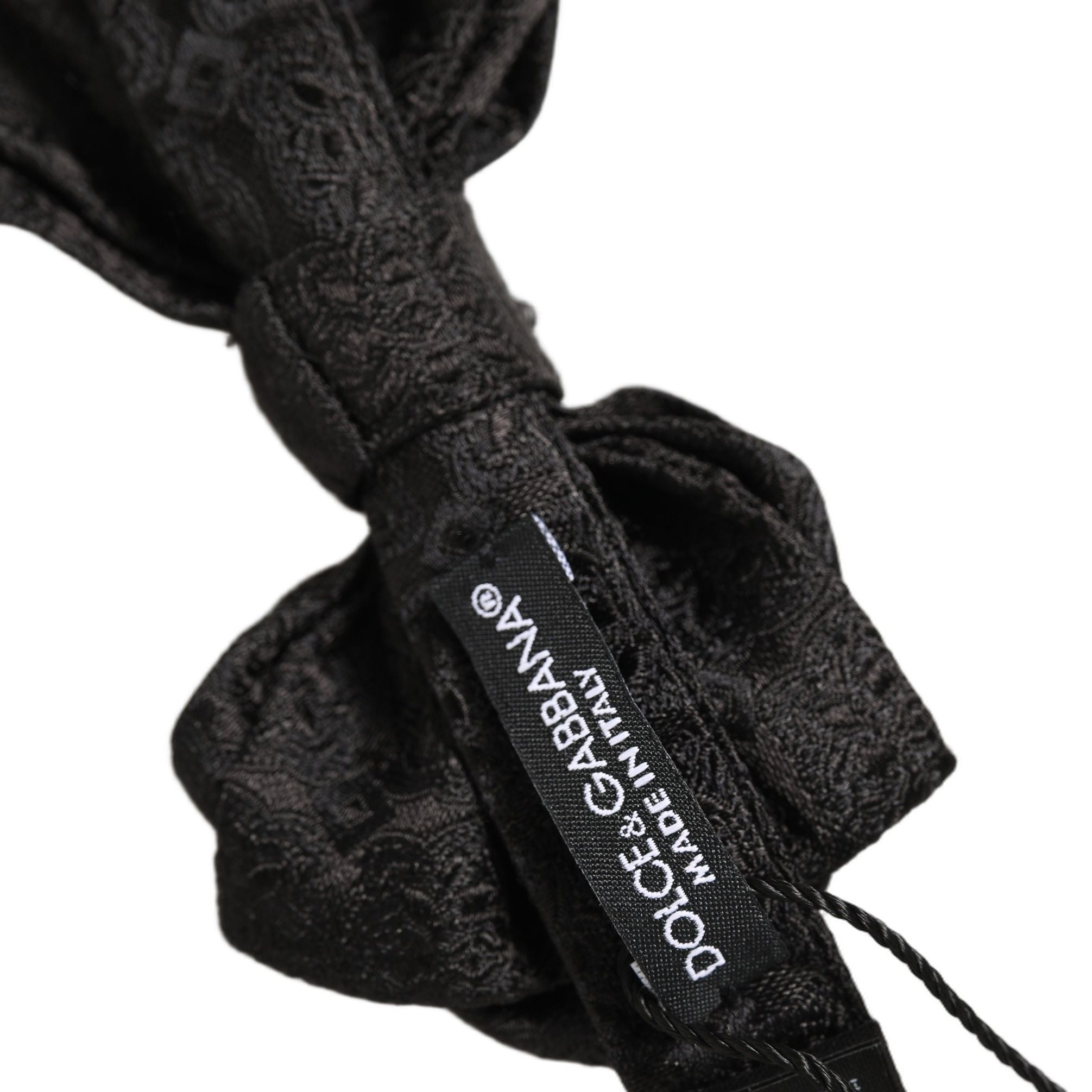 Dolce & Gabbana Men Black Paisley Silk Adjustable Neck Papillon Bow Tie