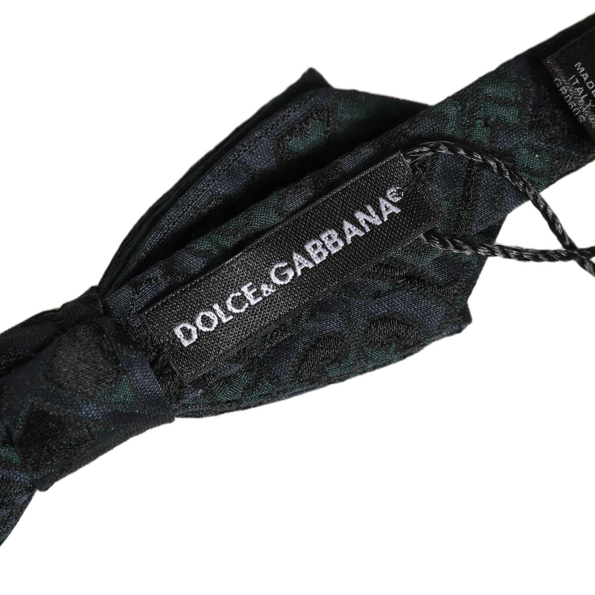 Dolce & Gabbana Men Black Green Paisley Adjustable Neck Papillon Bow Tie