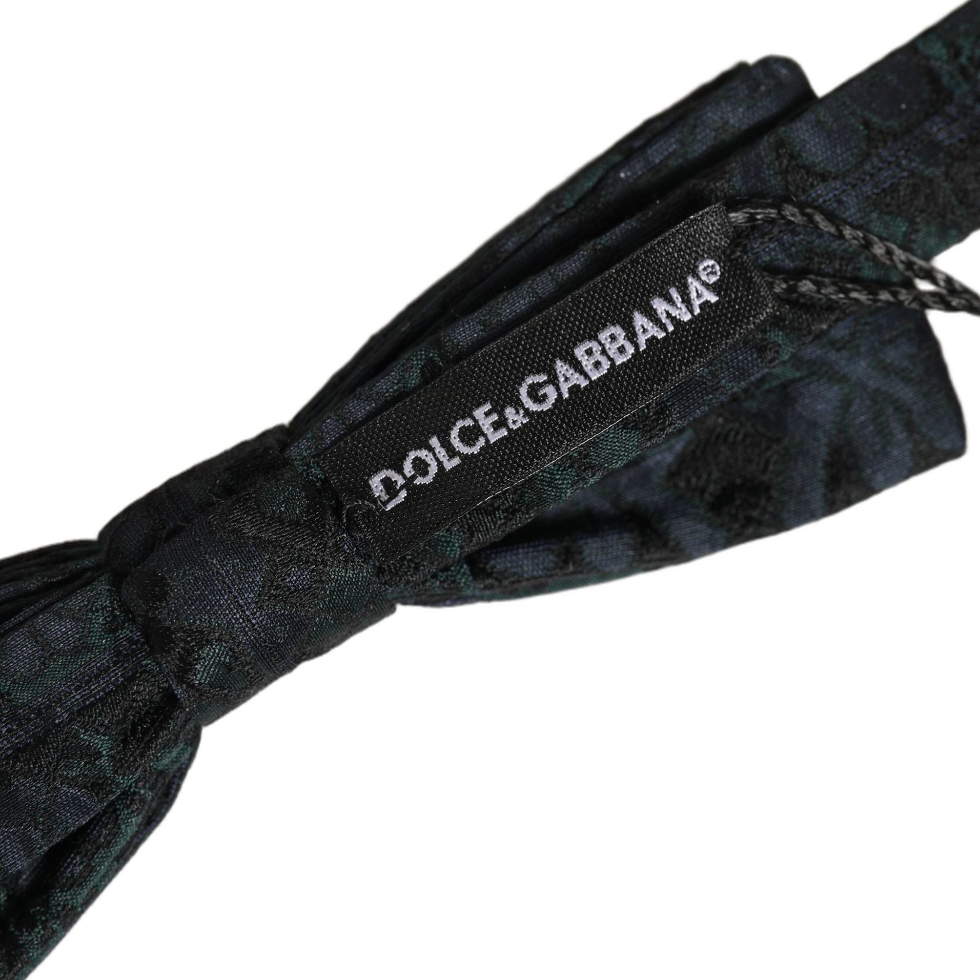 Dolce & Gabbana Men Black Green Paisley Adjustable Neck Papillon Bow Tie