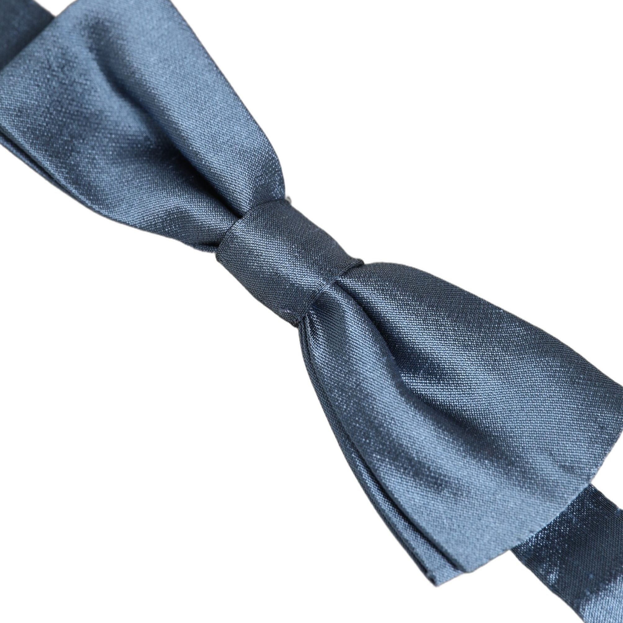 Dolce & Gabbana Men Light Blue Silk Adjustable Neck Papillon Bow Tie