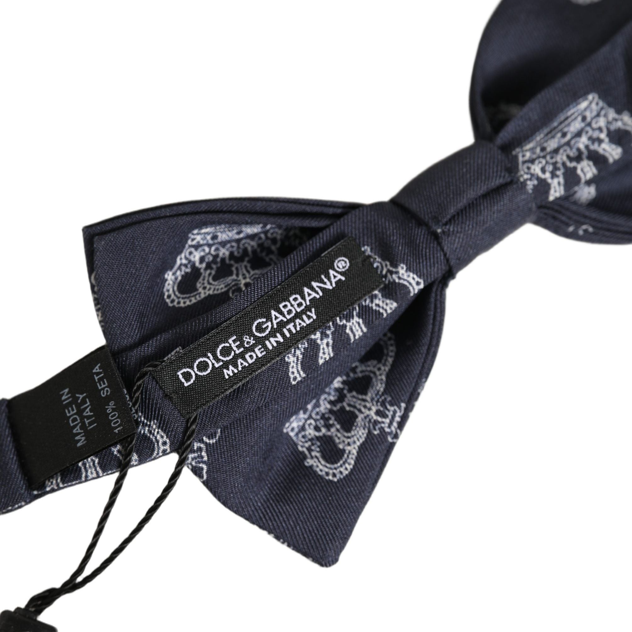 Dolce & Gabbana Men Black Crown Silk Adjustable Neck Papillon Bow Tie
