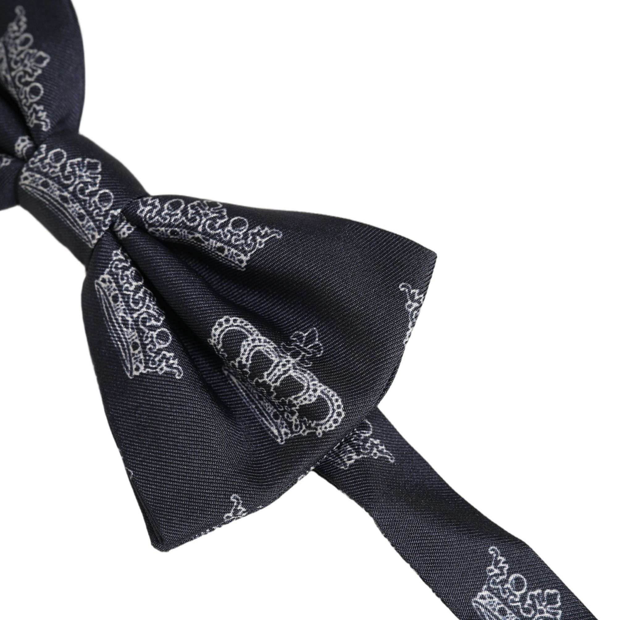 Dolce & Gabbana Men Black Crown Silk Adjustable Neck Papillon Bow Tie