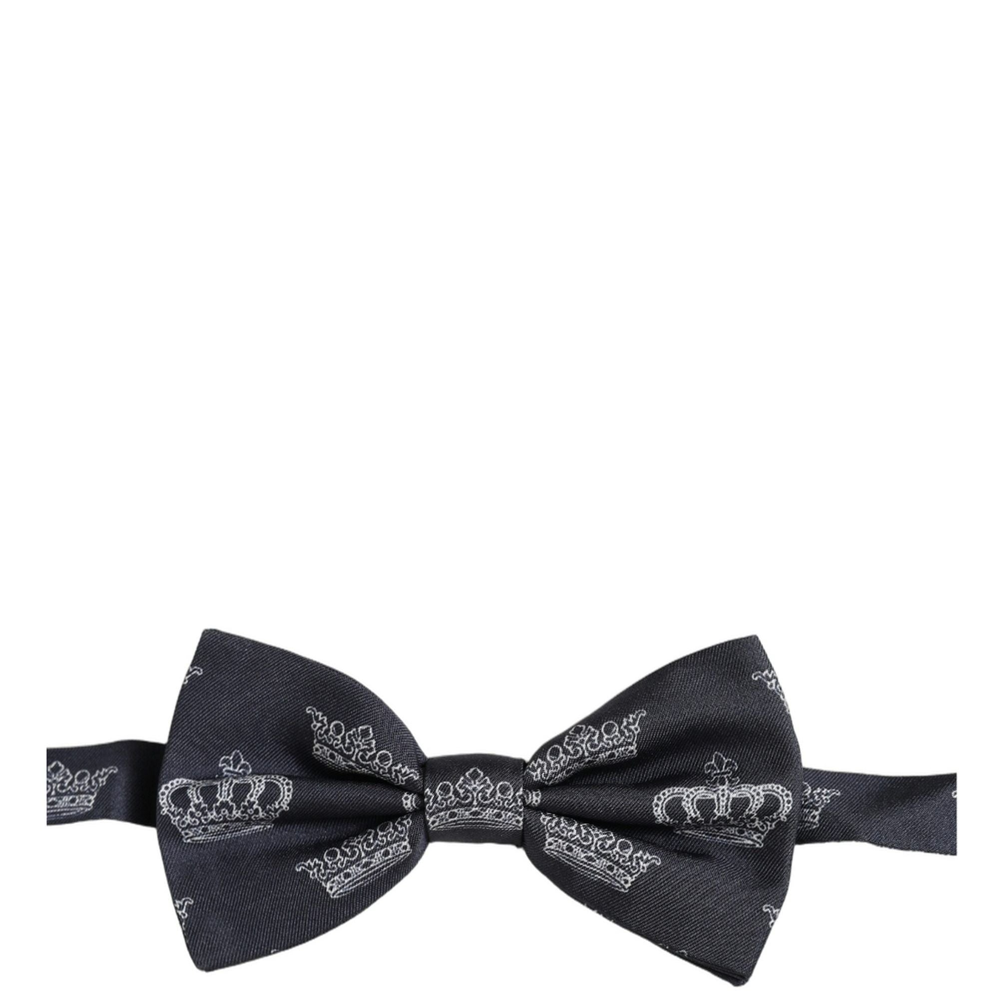 Dolce & Gabbana Men Black Crown Silk Adjustable Neck Papillon Bow Tie
