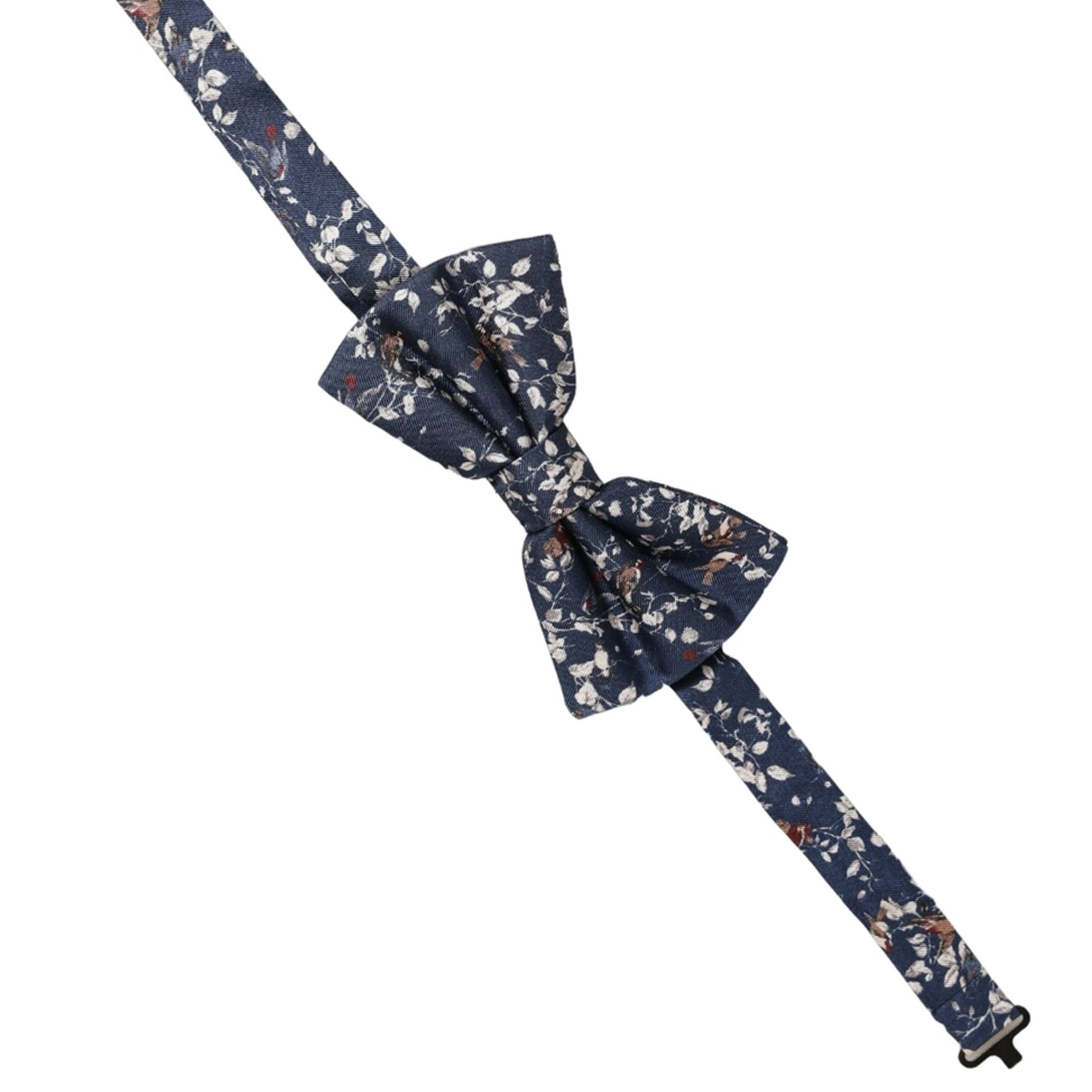 Dolce & Gabbana Men Navy Blue Floral Adjustable Neck Papillon Bow Tie