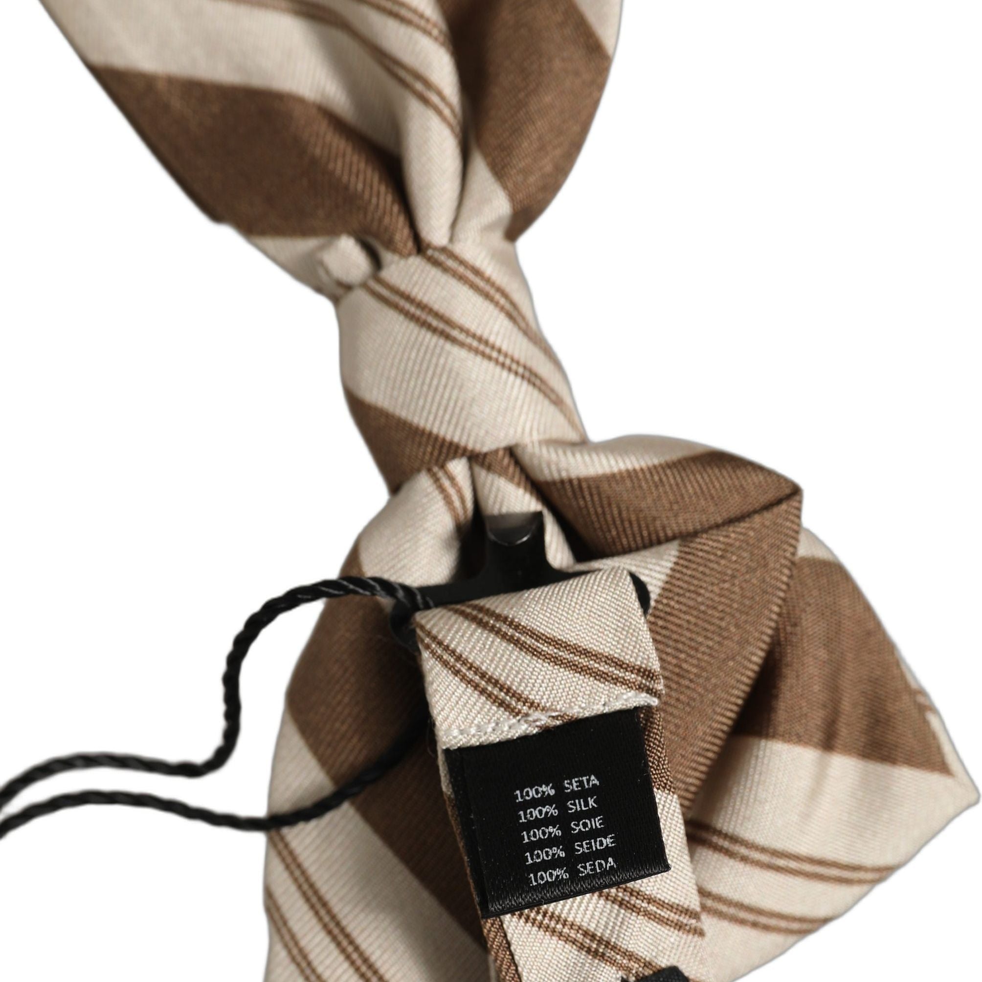 Dolce & Gabbana Men Brown Beige Stripes Adjustable Neck Papillon Bow Tie