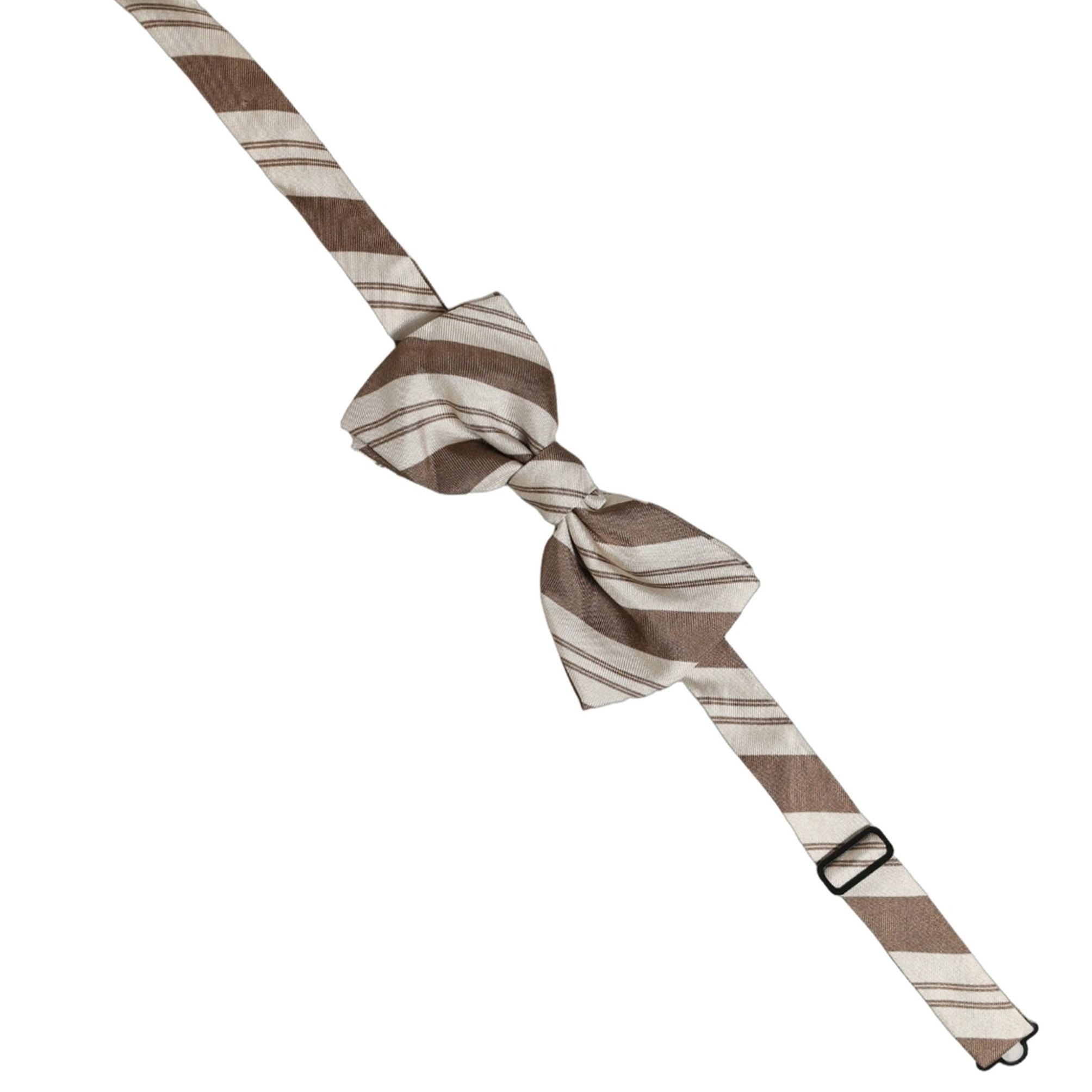 Dolce & Gabbana Men Brown Beige Stripes Adjustable Neck Papillon Bow Tie
