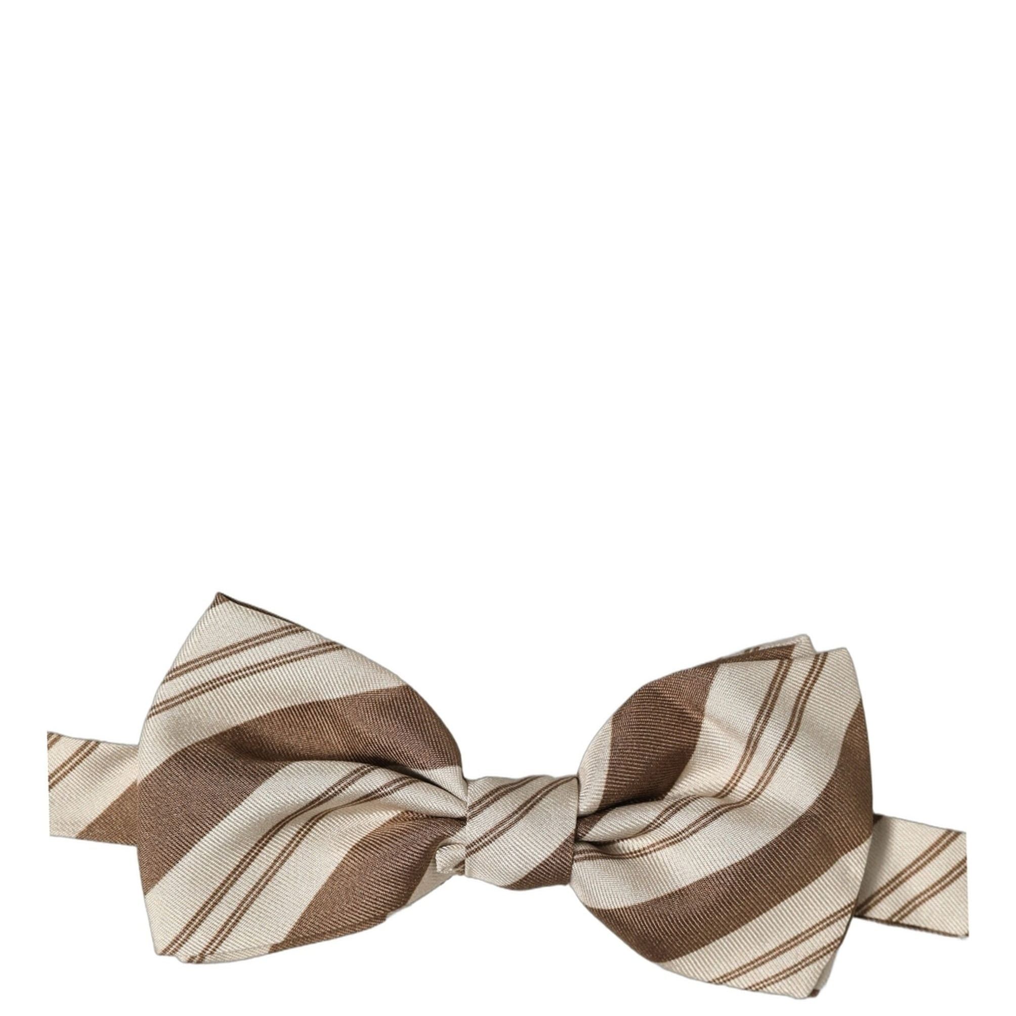 Dolce & Gabbana Men Brown Beige Stripes Adjustable Neck Papillon Bow Tie