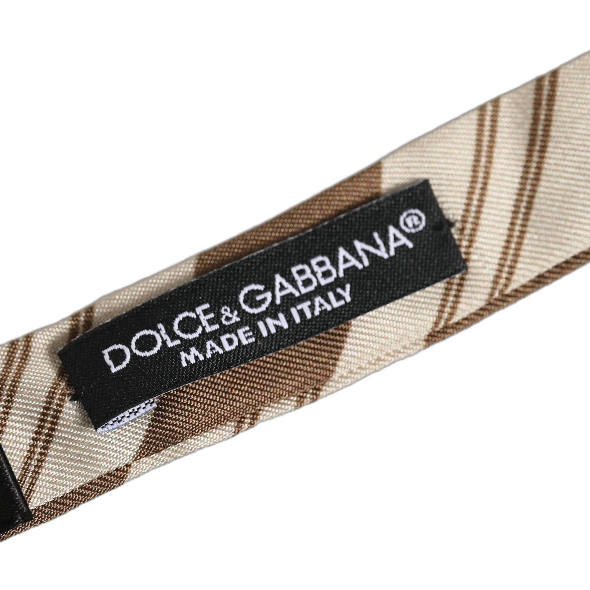 Dolce & Gabbana Men Brown Beige Stripes Adjustable Neck Papillon Bow Tie