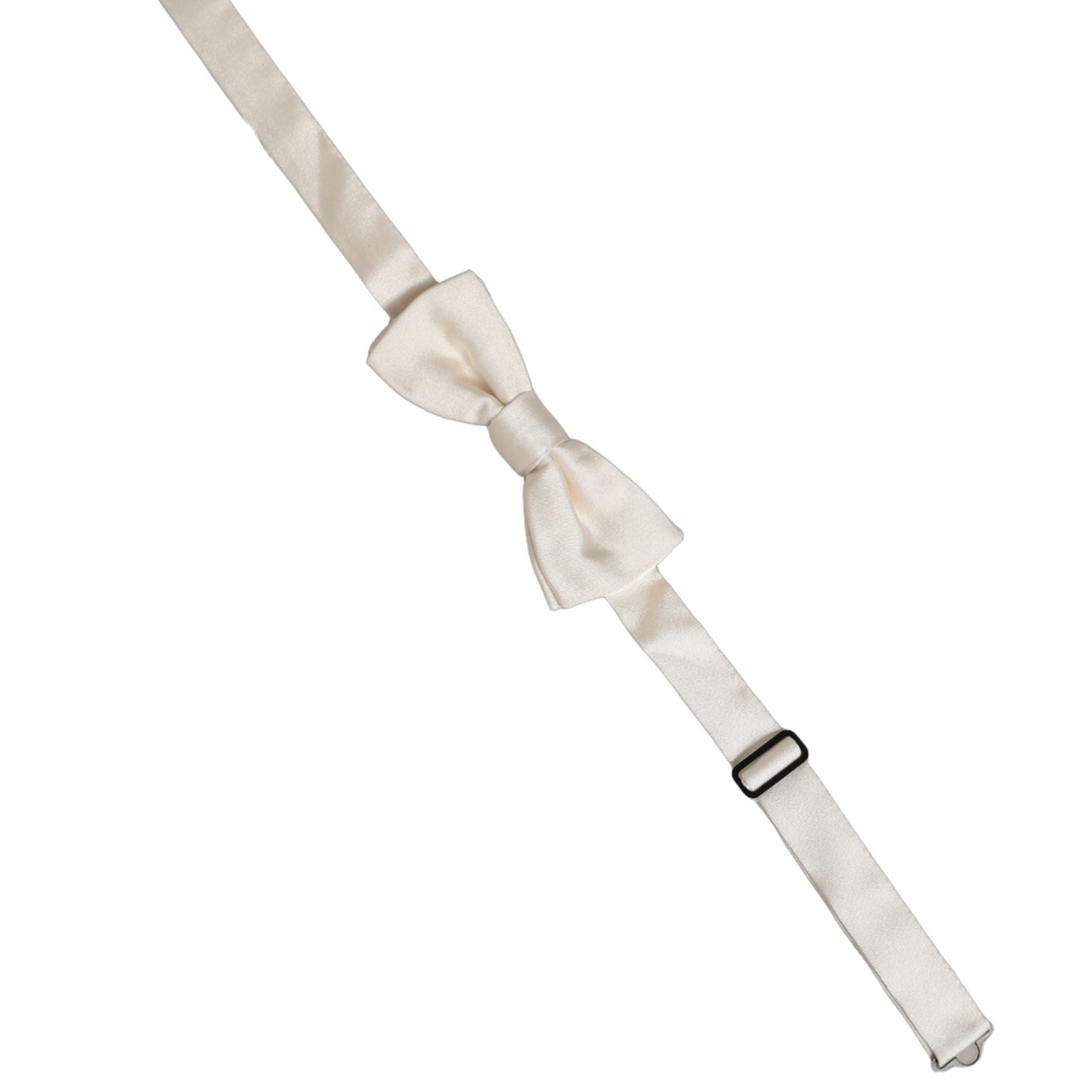 Dolce & Gabbana Men Off White 100% Silk Adjustable Neck Papillon Bow Tie