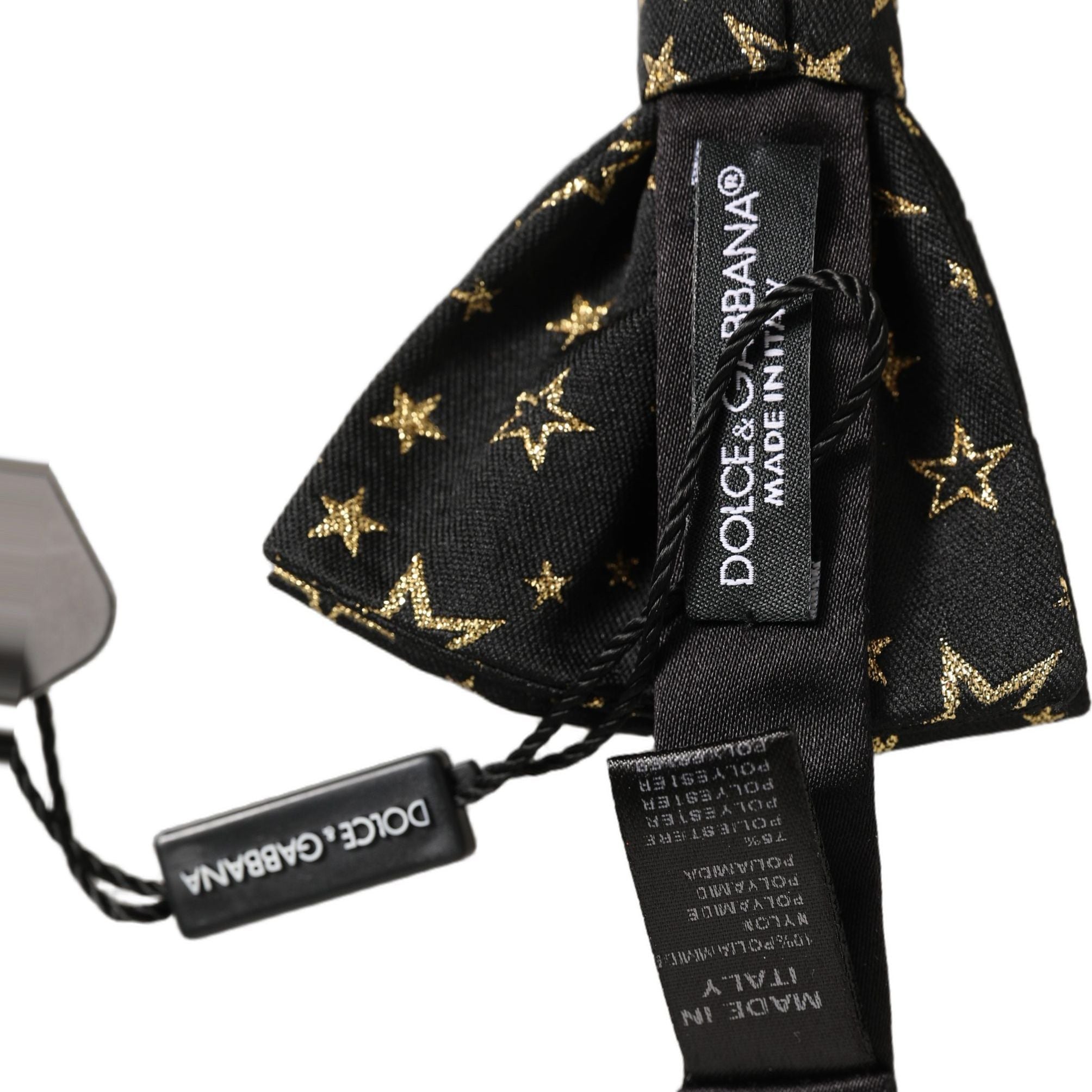 Dolce & Gabbana Men Black Star 100% Silk Adjustable Neck Papillon Bow Tie