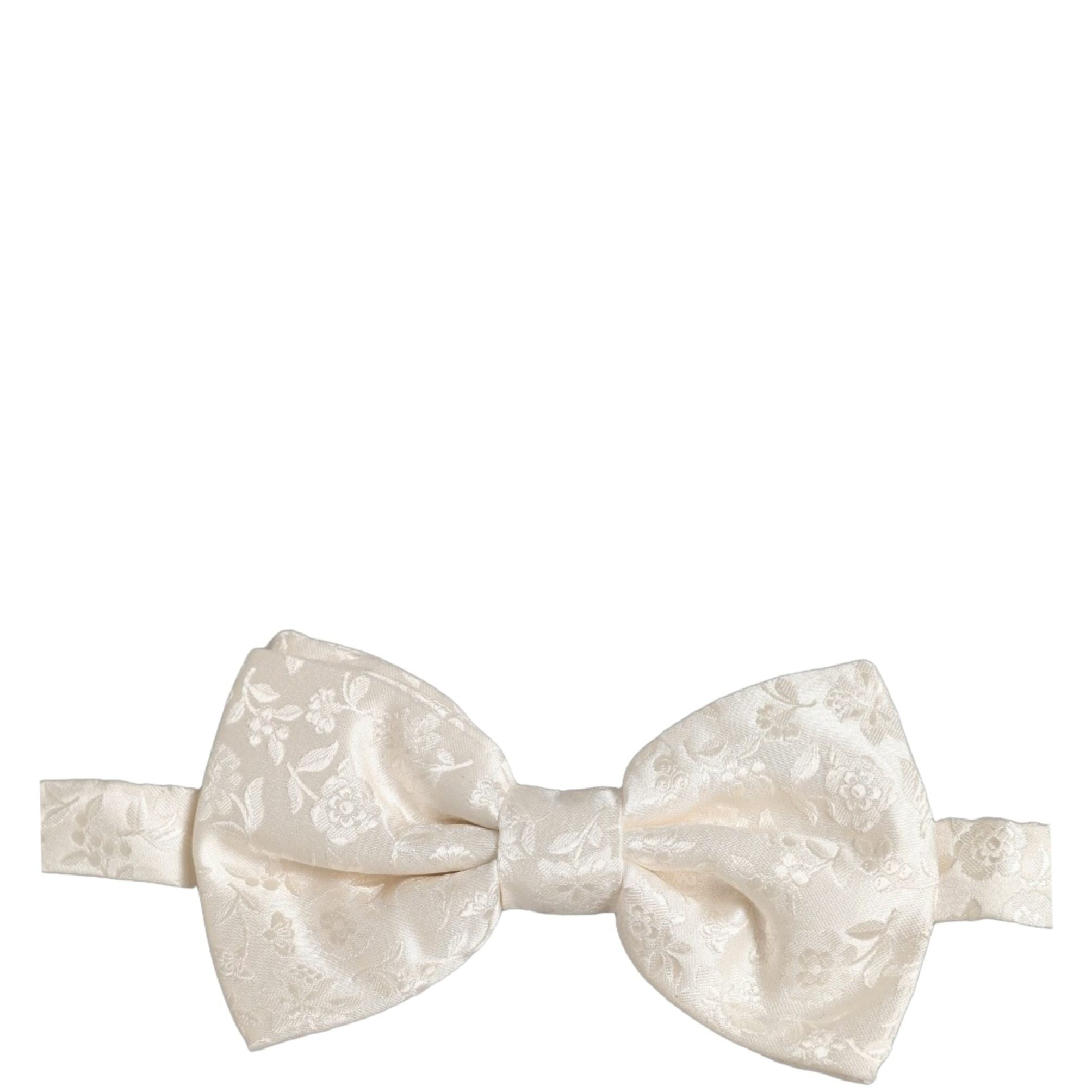 Dolce & Gabbana Men White Floral Silk Adjustable Neck Papillon BowTie
