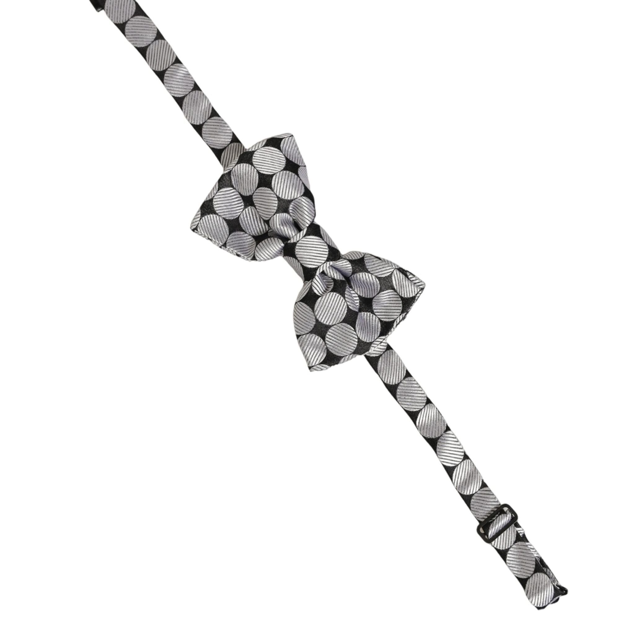 Dolce & Gabbana Men Black Silver Circles Adjustable Neck Papillon Bow Tie