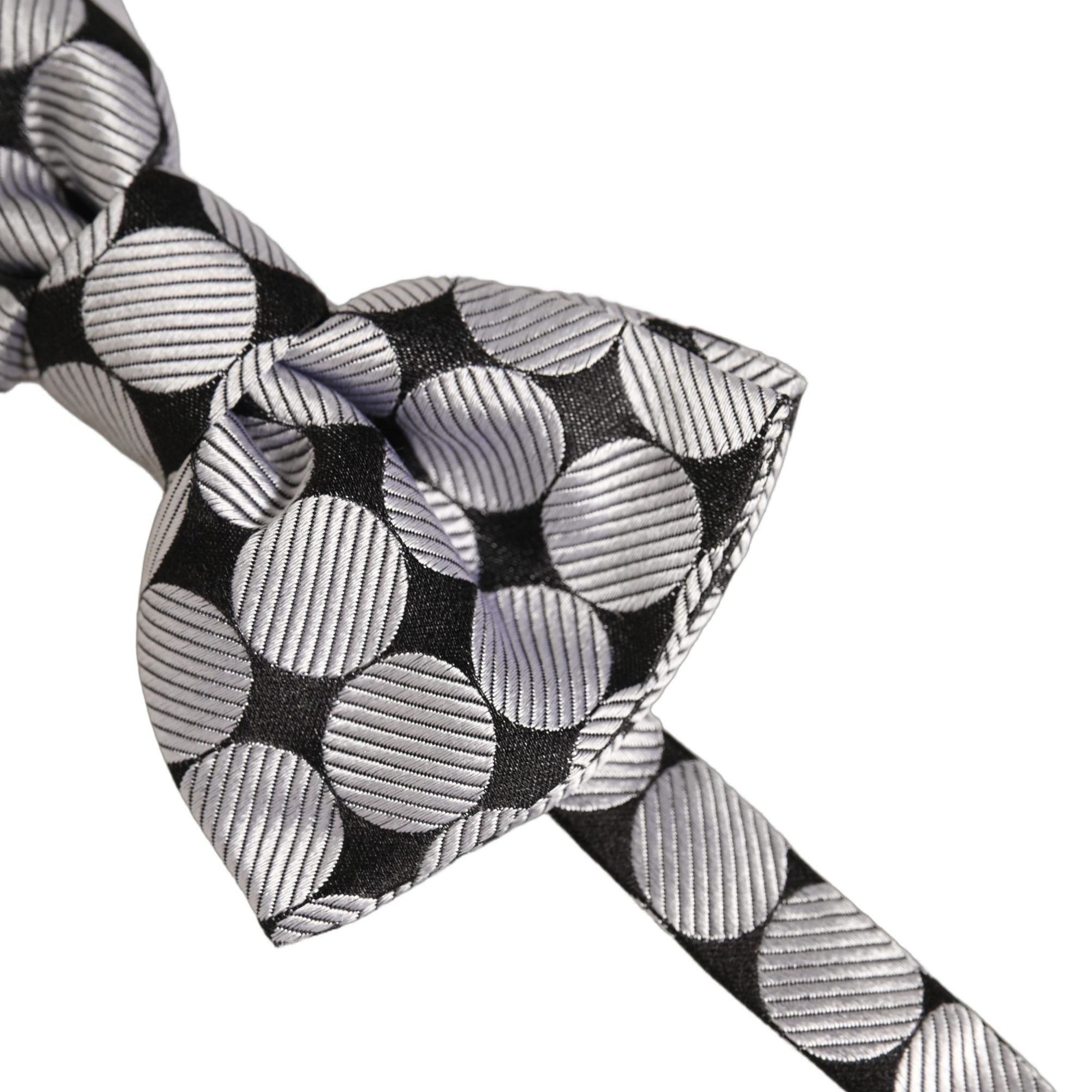 Dolce & Gabbana Men Black Silver Circles Adjustable Neck Papillon Bow Tie