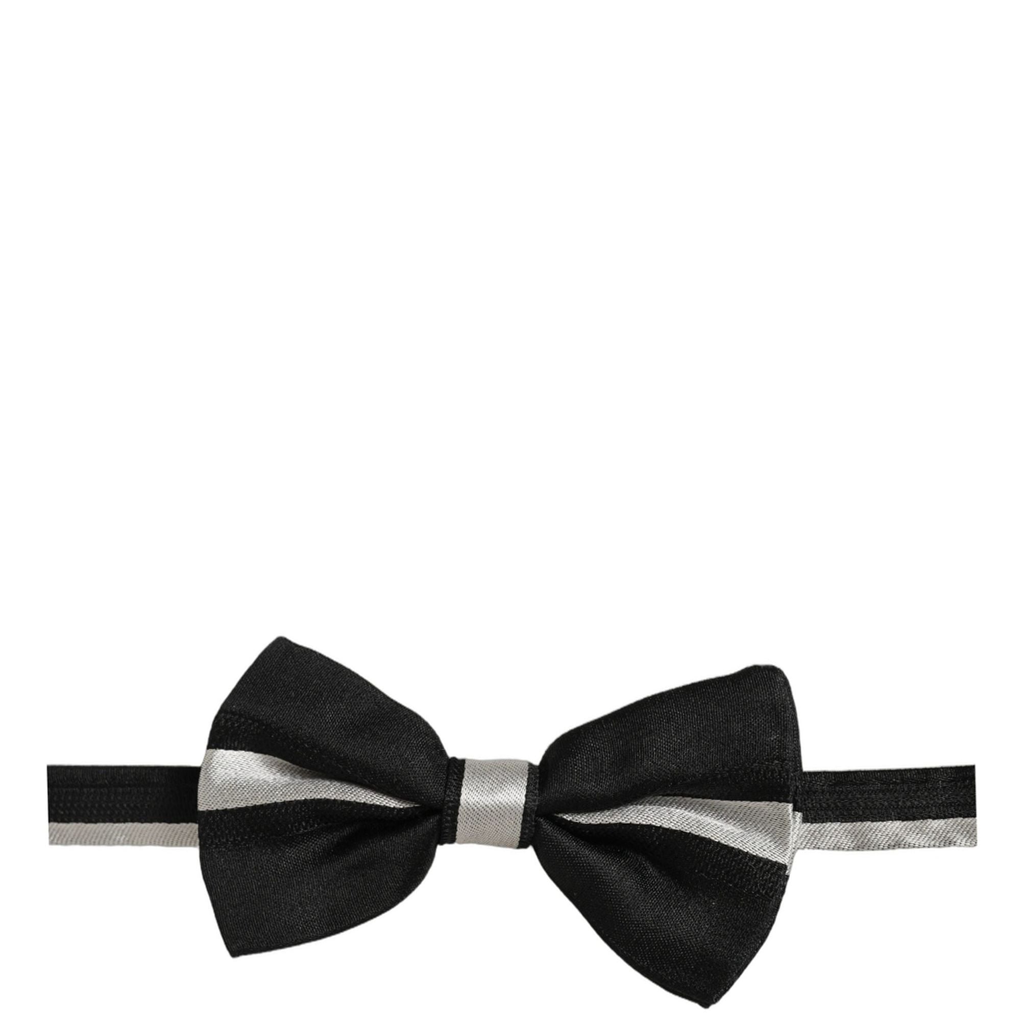 Dolce & Gabbana Black Silver 100% Silk Adjustable Neck Papillon Bow Tie
