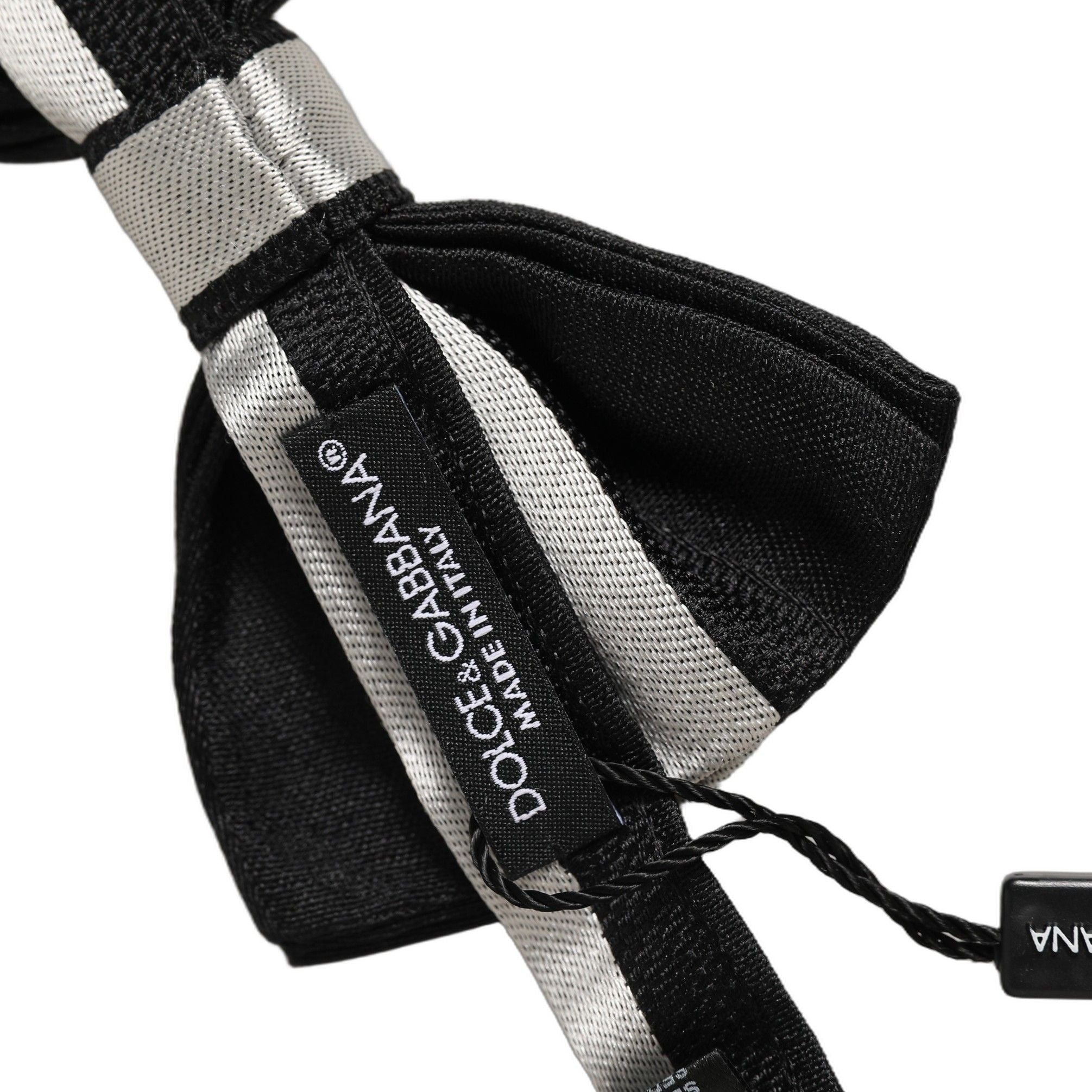 Dolce & Gabbana Black Silver 100% Silk Adjustable Neck Papillon Bow Tie