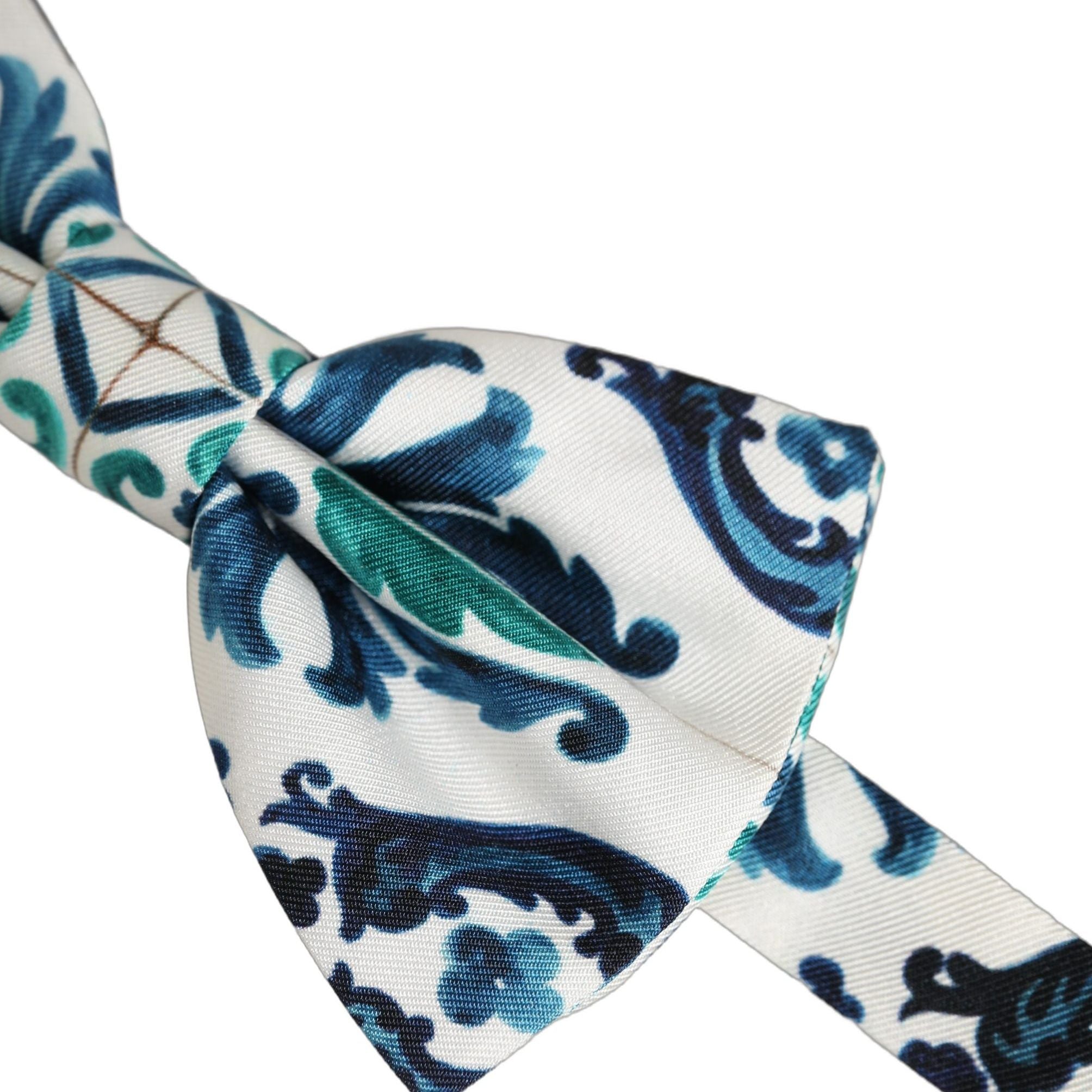 Dolce & Gabbana Men White Sicilian Silk Adjustable Neck Papillon Bow Tie