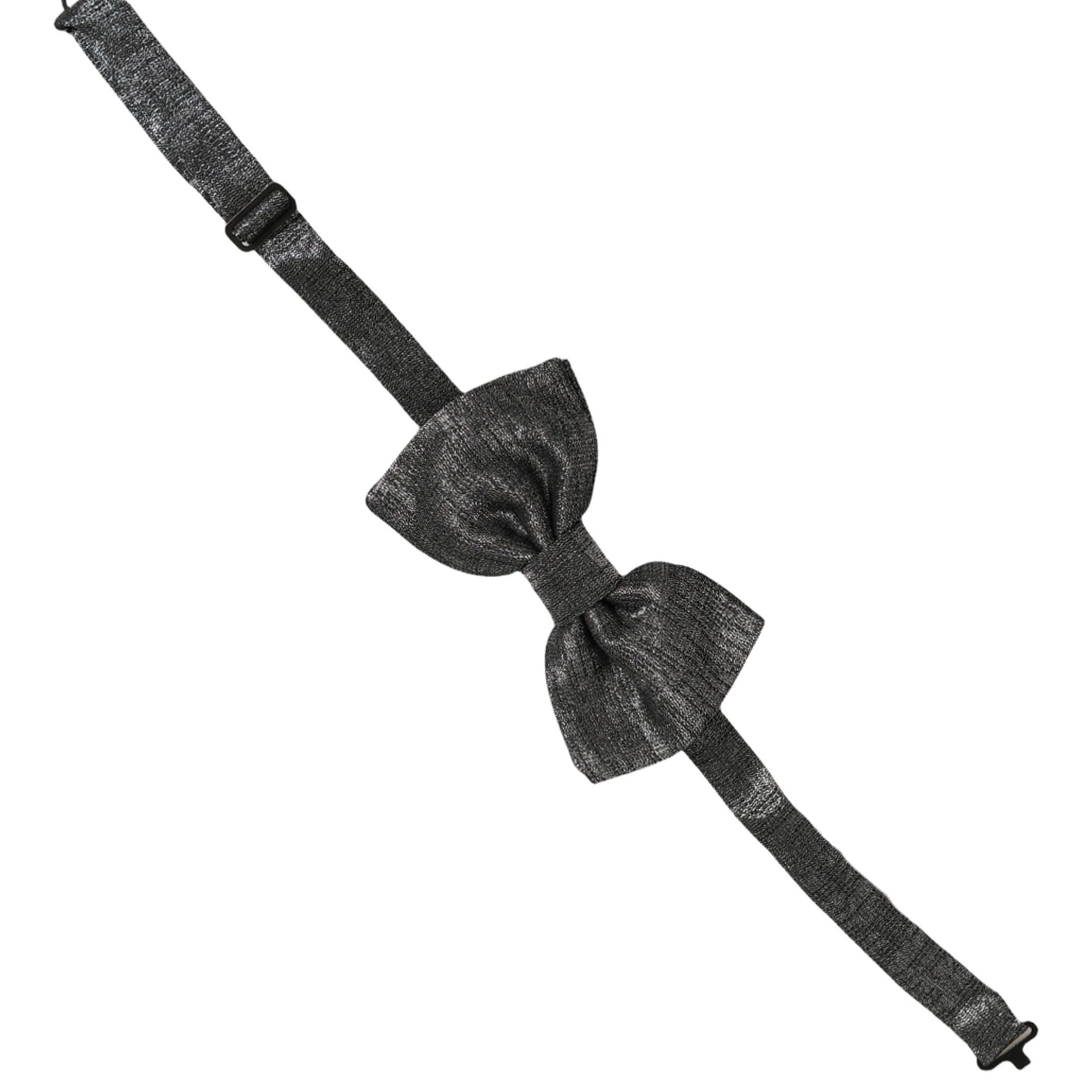 Dolce & Gabbana Men Metallic Black Silk Adjustable Neck Papillon Bow Tie