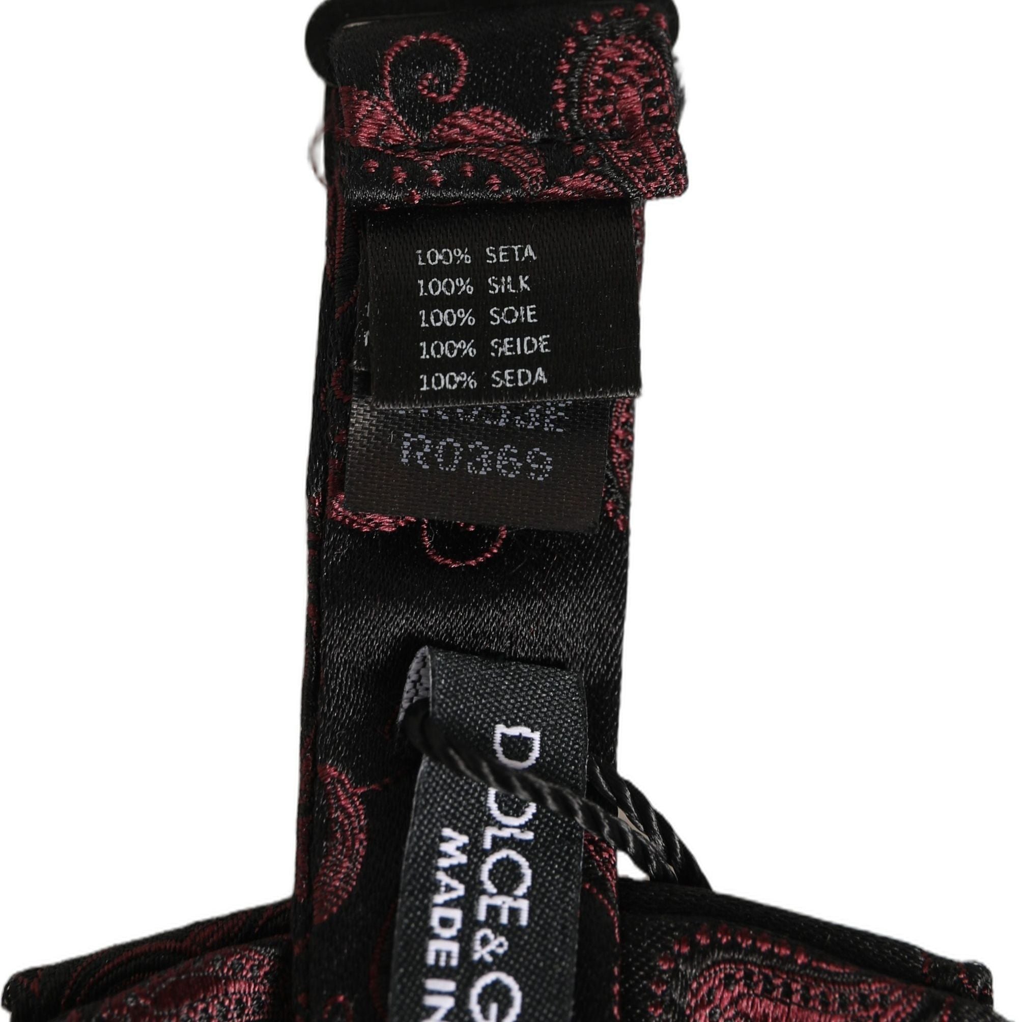 Dolce & Gabbana Burgundy Paisley Silk Adjustable Neck Papillon Bow Tie