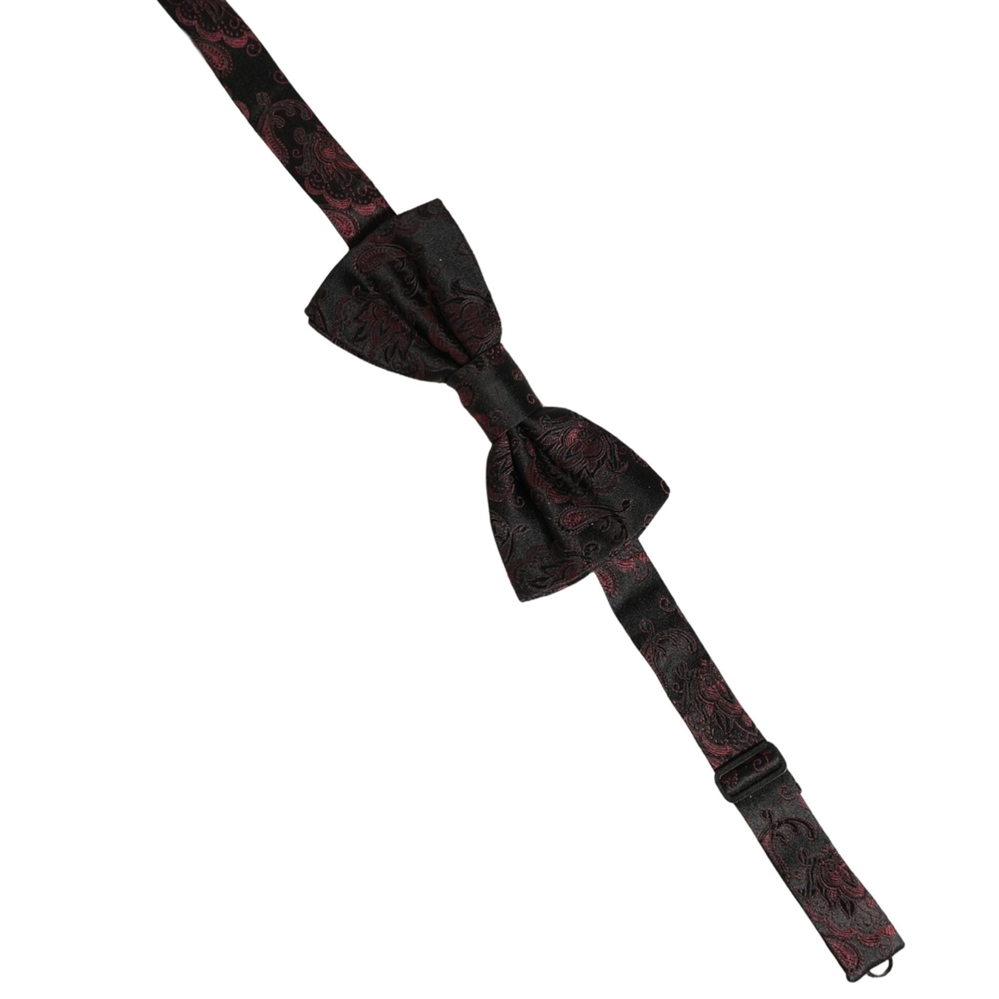 Dolce & Gabbana Burgundy Paisley Silk Adjustable Neck Papillon Bow Tie