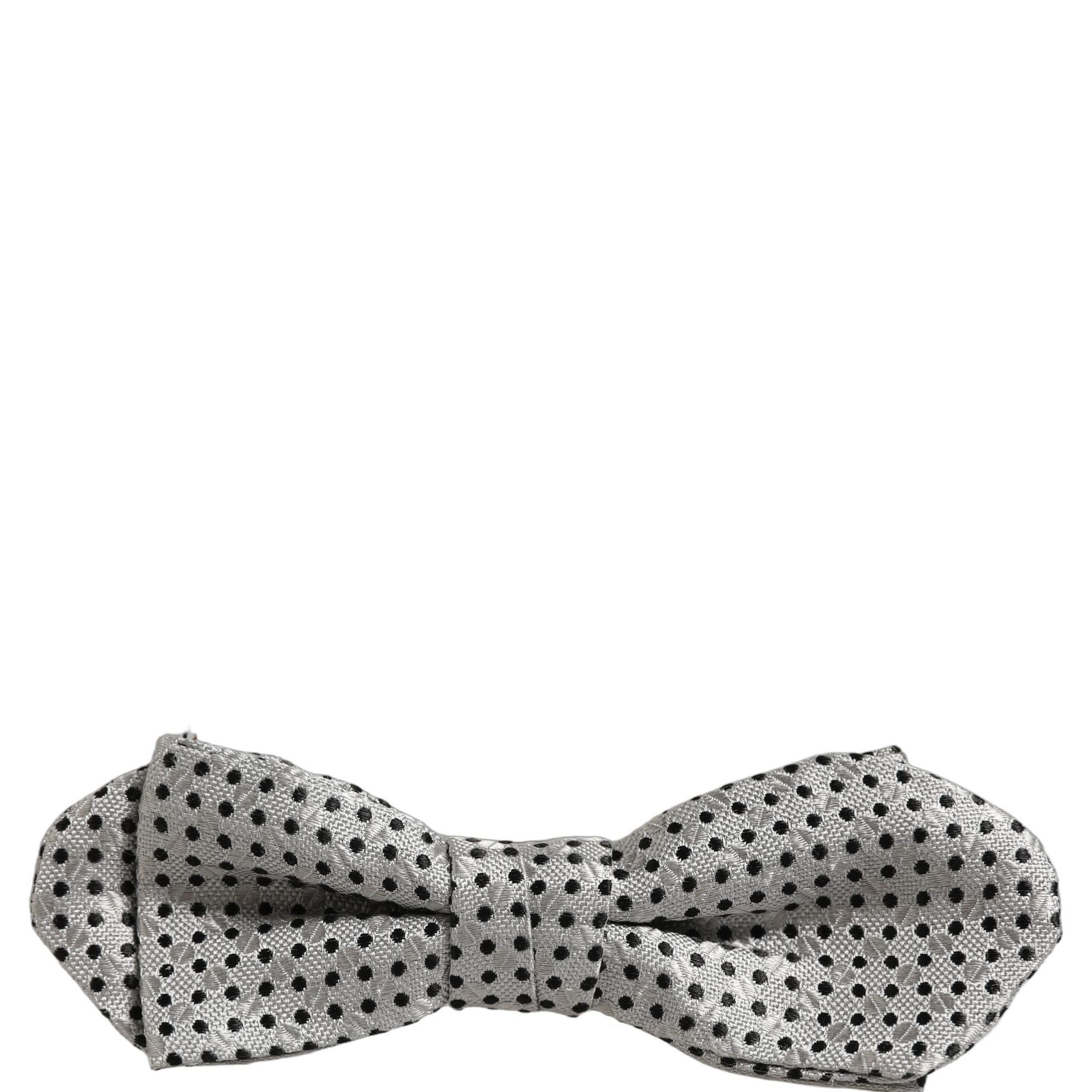 Dolce & Gabbana Men Silver Black Polka Dot Adjustable Neck Papillon Bow Tie