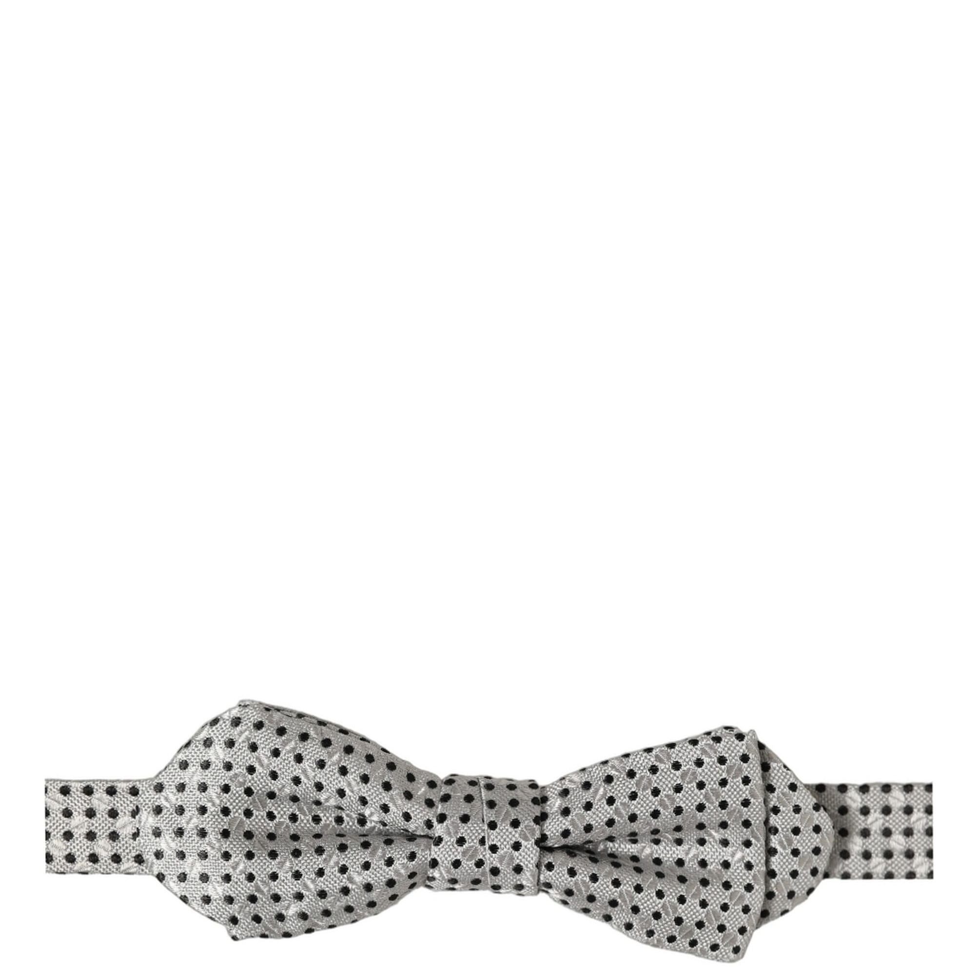 Dolce & Gabbana Men Silver Black Polka Dot Adjustable Neck Papillon Bow Tie